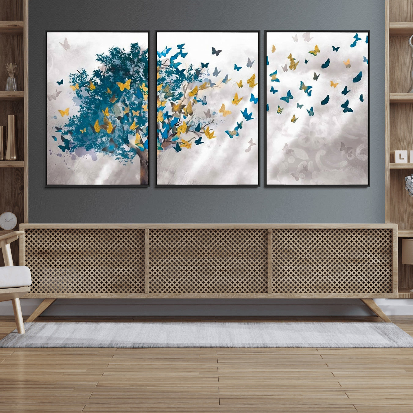 37564-MGV-FC-60X30-3P_Black-Tree Butterfly Abstract Tree and Butterfly Wall Art Canvas Print