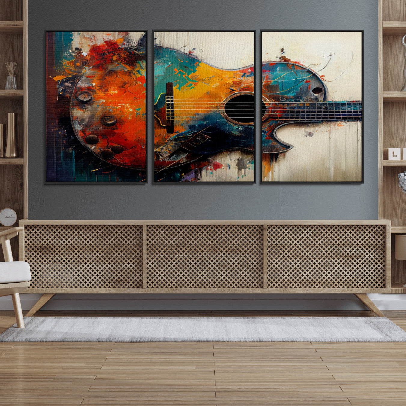 -Abstract Guitar Wall Art Canvas | Vibrant Music-Inspired Art for Living Room or Studio | Colorful