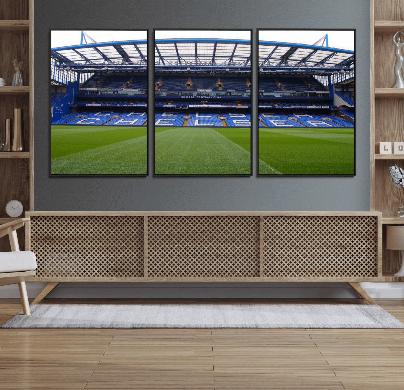 59508-MGV-FC-60X30-3P_Black-Chelsea FC Soccer Team Print - Stamford Bridge Stadium Wall Art Canvas Print
