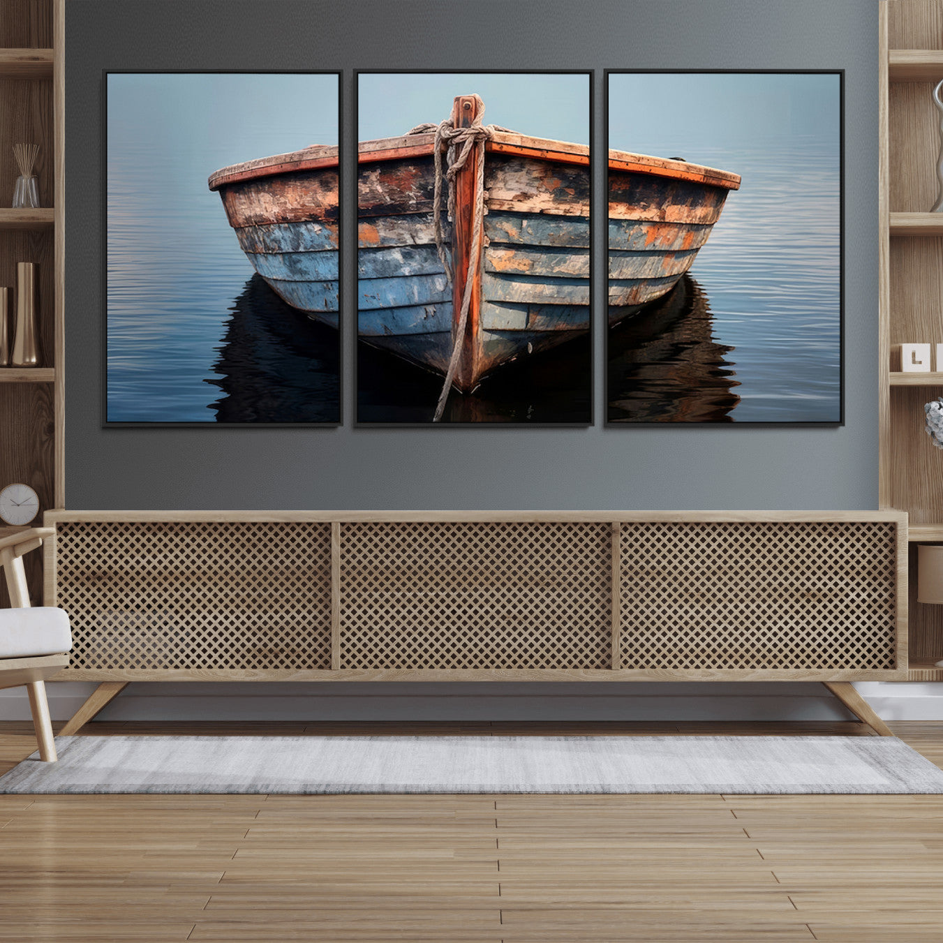 39011-MGV-FC-60X30-3P_Black-Stunning Vintage Boat Canvas Print | Nautical Wall