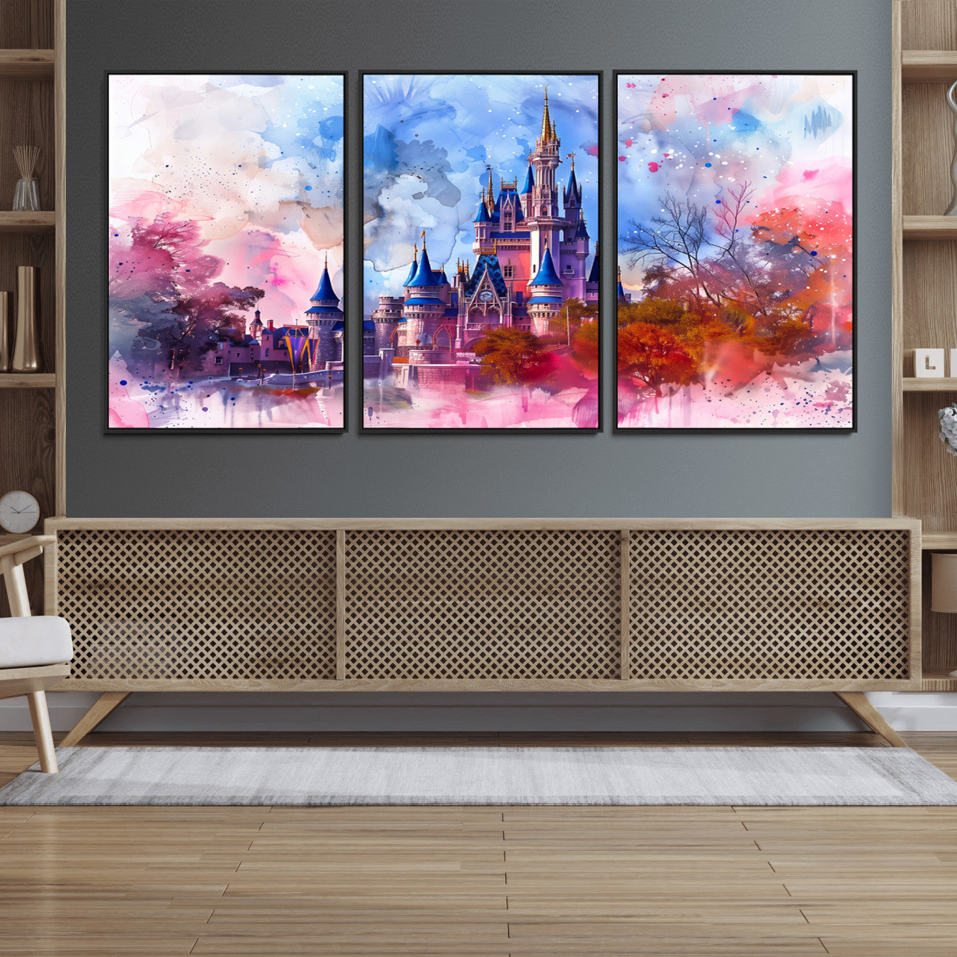 58662-MGV-FC-60X30-3P_Black-Disney Wall Art: Dreamy Watercolor Cinderella Castle Canvas Print