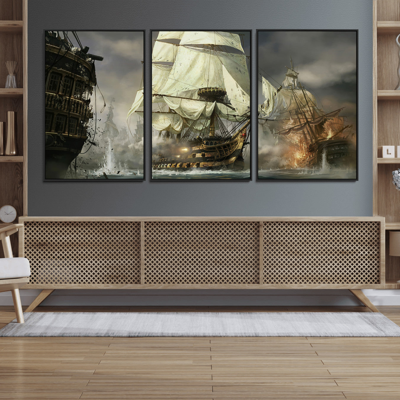 26512-MGV-FC-60X30-3P_Black-Pirate Ship War Wall Art Canvas Print