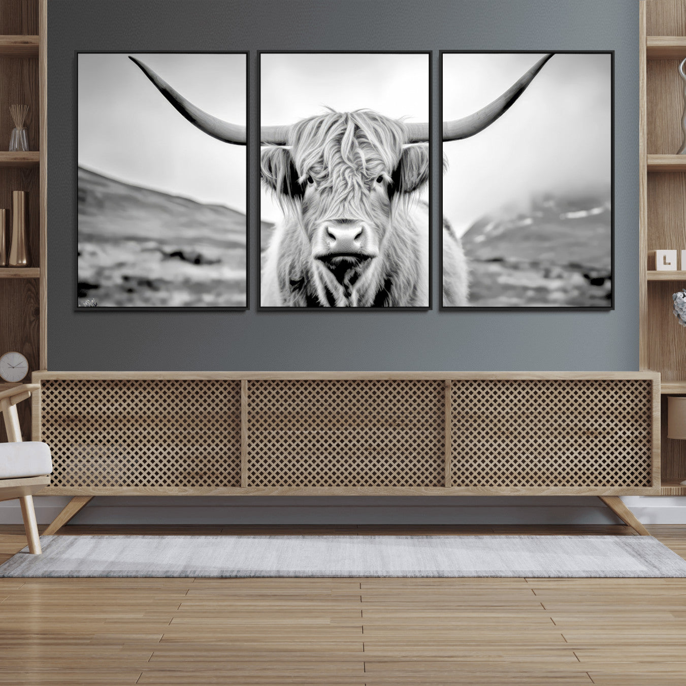 80564-MGV-FC-60X30-3P_Black-Scottish Cow Wall Art Canvas Print