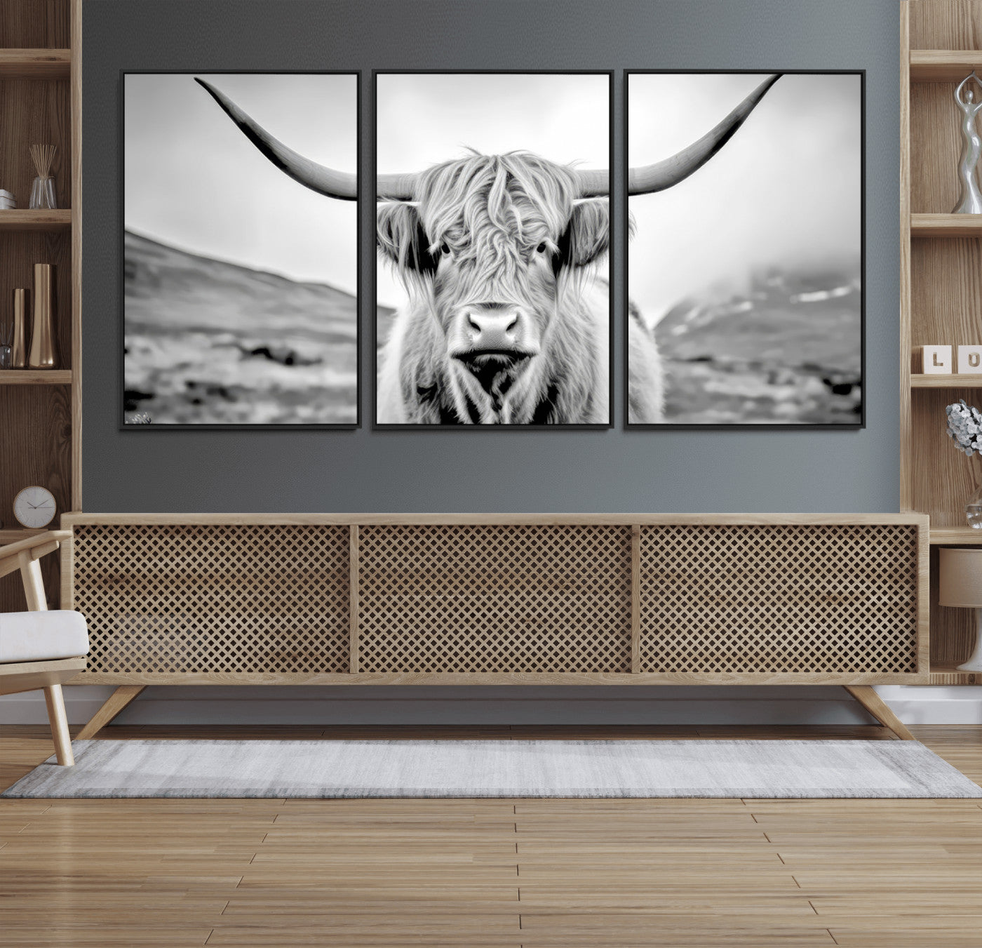 80564-MGV-FC-60X30-3P_Black-Scottish Cow Wall Art Canvas Print
