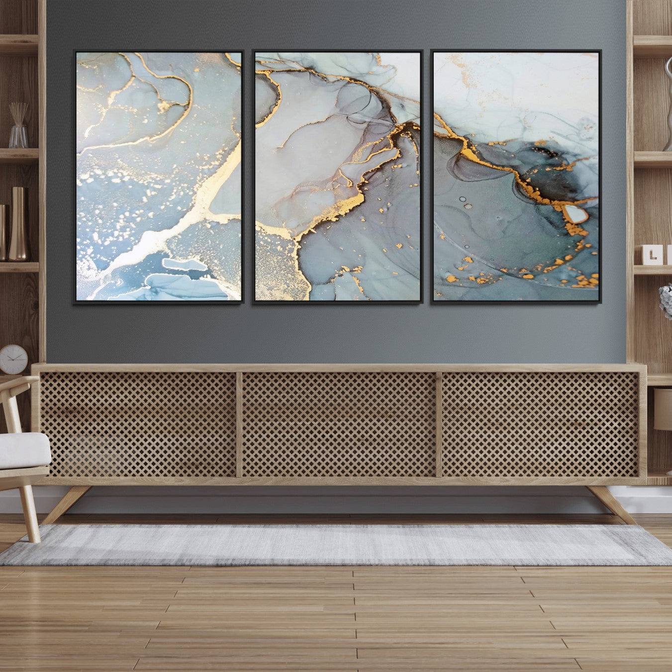 86878-MGV-FC-60X30-3P_Black-Large Abstract Marble Wall Art Canvas Print for Living Room and Farmhouse Decor