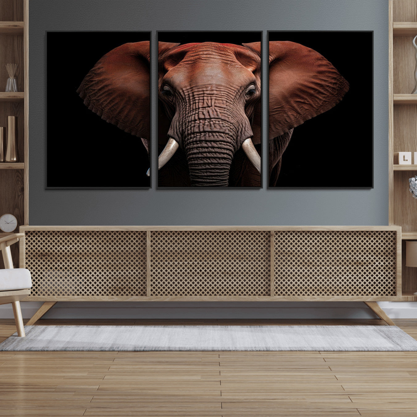 21941-MGV-FC-60X30-3P_Black-Wild Elephant Wall Art Canvas Print, Africa Savannah Wild Animal Wall Decor Print
