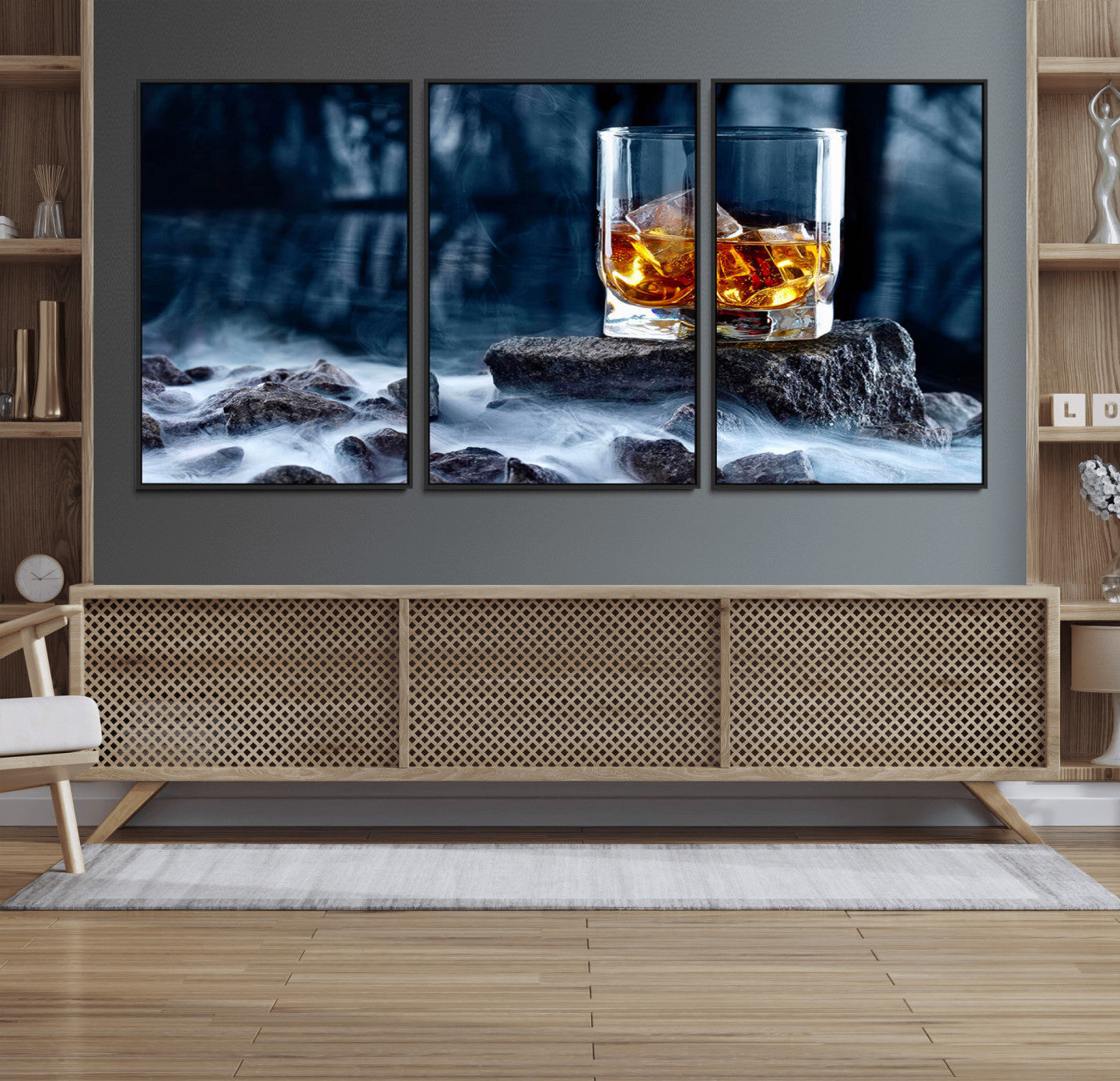 48582-MGV-FC-60X30-3P_Black-Whiskey Ice Wall Art Canvas Print