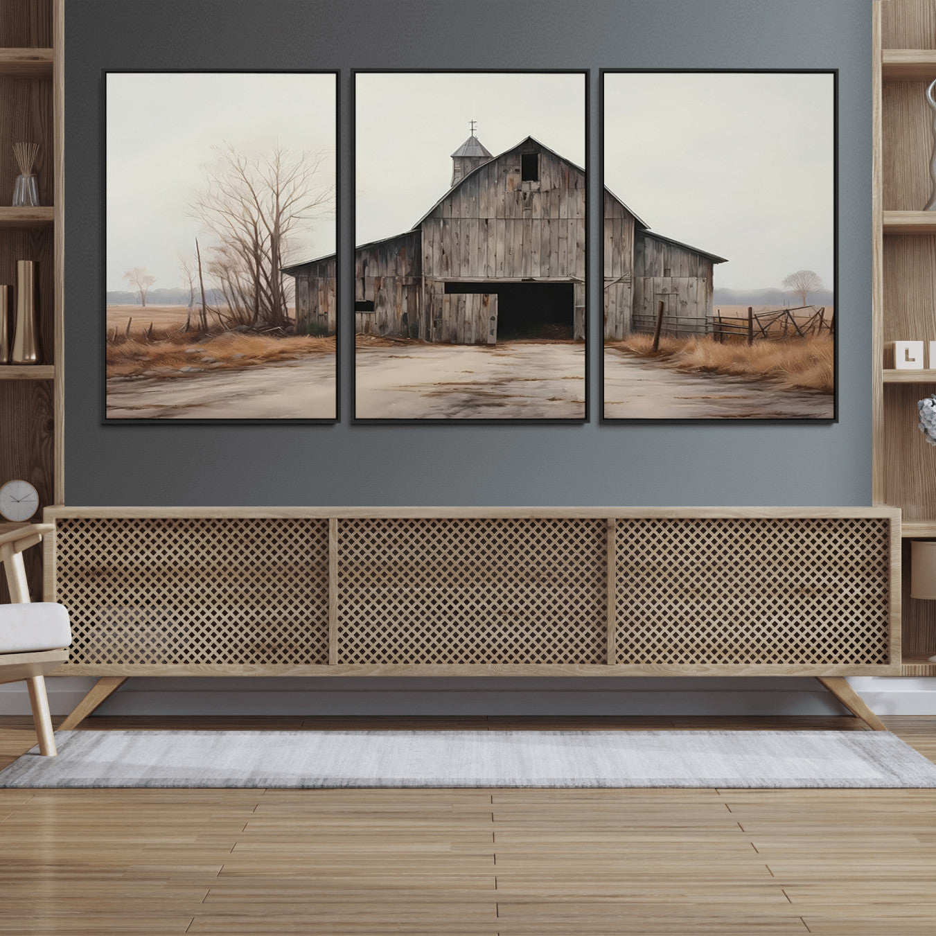 11602-MGV-FC-60X30-3P_Black-Farmhouse Rustic Barn Wall Art Canvas Print – Framed and Ready to Hang – Perfect Addition to