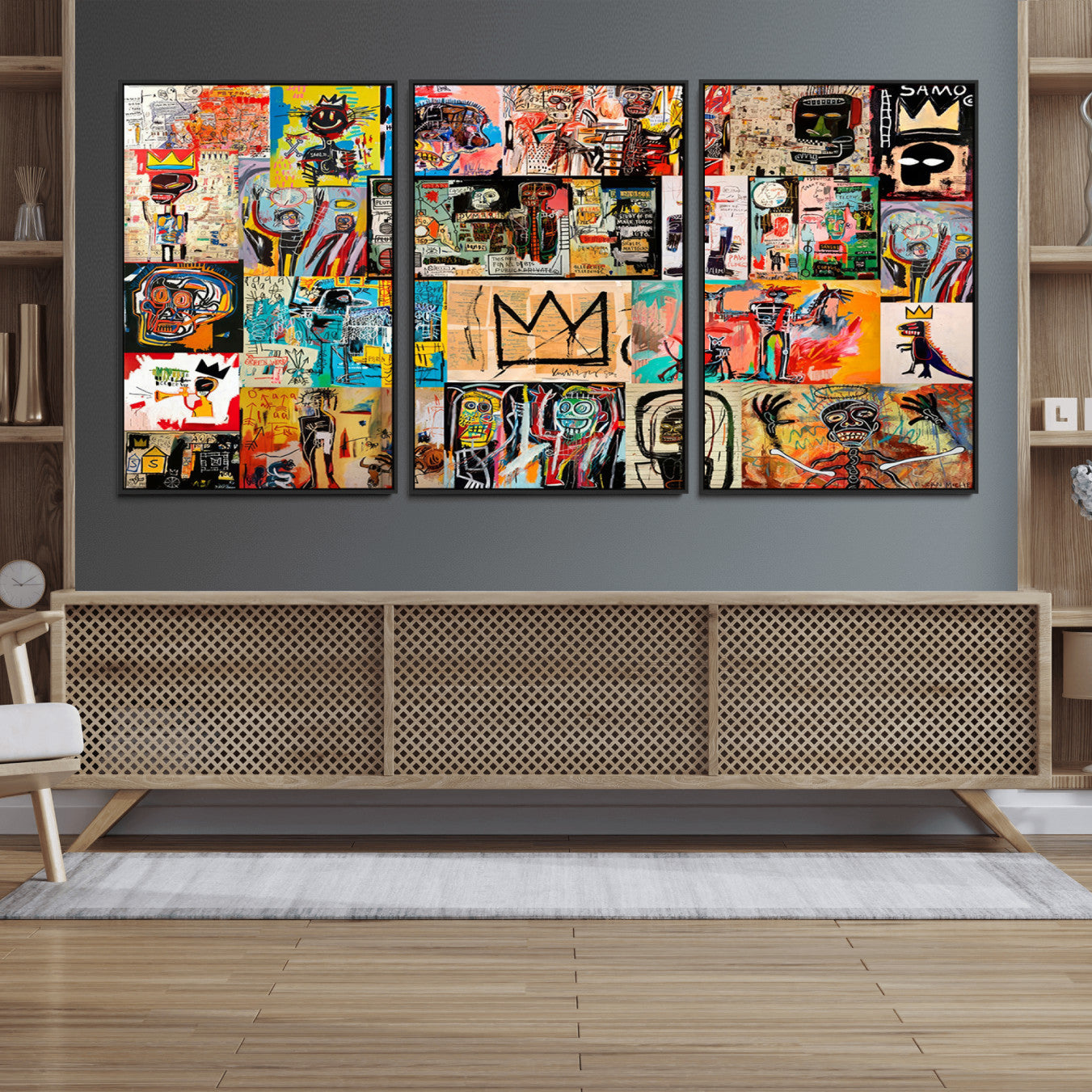 69394-MGV-FC-60X30-3P_Black-Abstract Art Collage Wall Art Canvas Print – Framed, Ready to Hang, Urban Graffiti Style