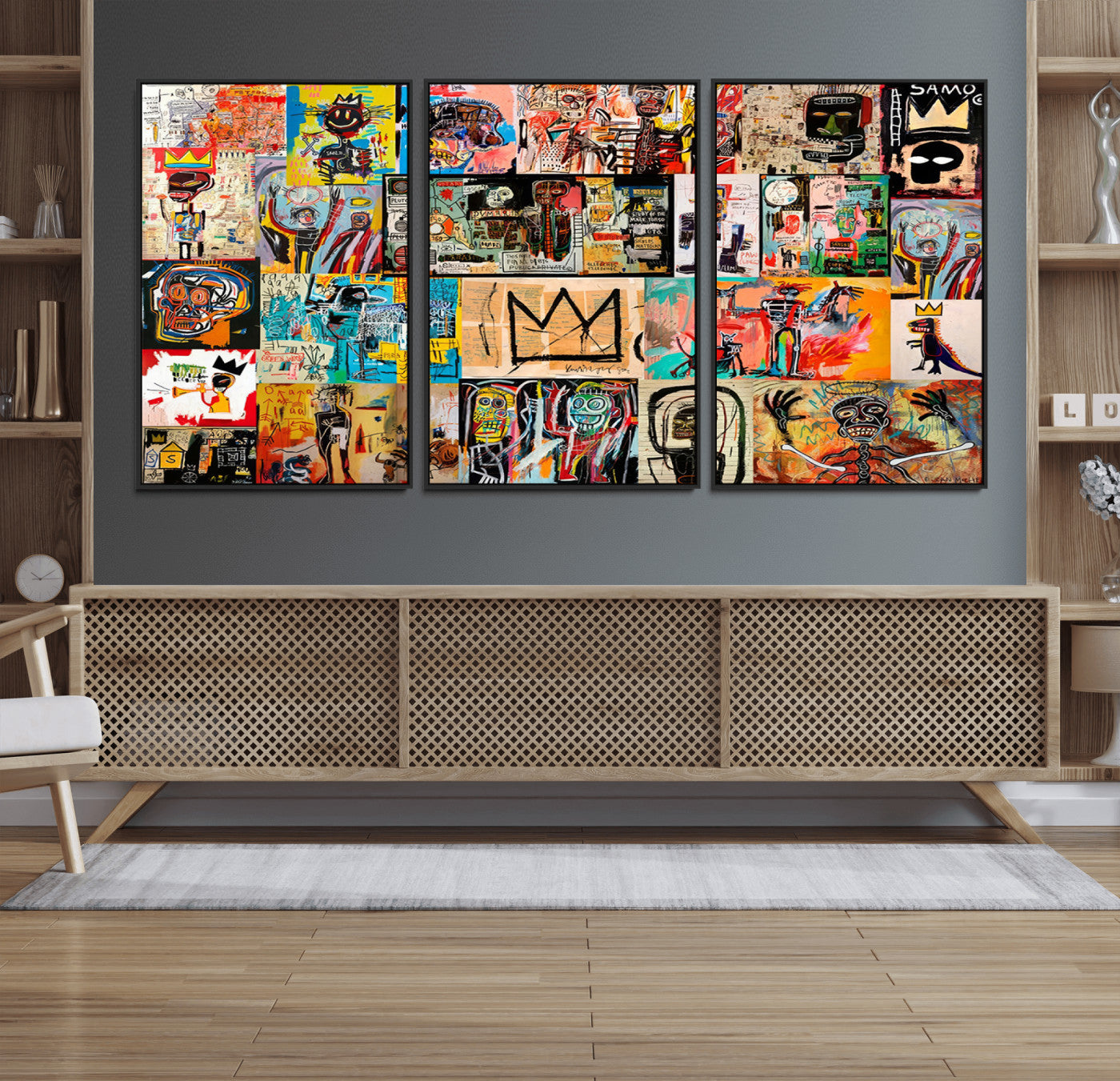 69394-MGV-FC-60X30-3P_Black-Abstract Art Collage Wall Art Canvas Print – Framed, Ready to Hang, Urban Graffiti Style