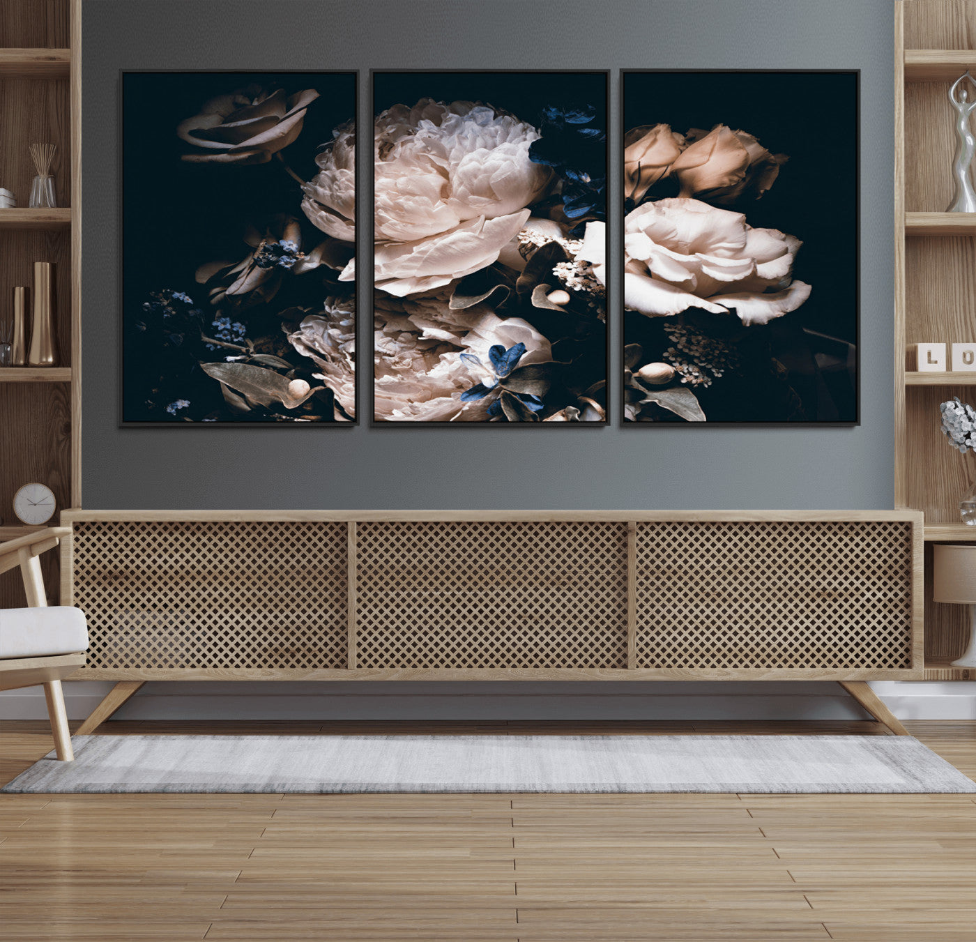 11214-MGV-FC-60X30-3P_Black-Pink Peonies Flowers Large Canvas Art Print