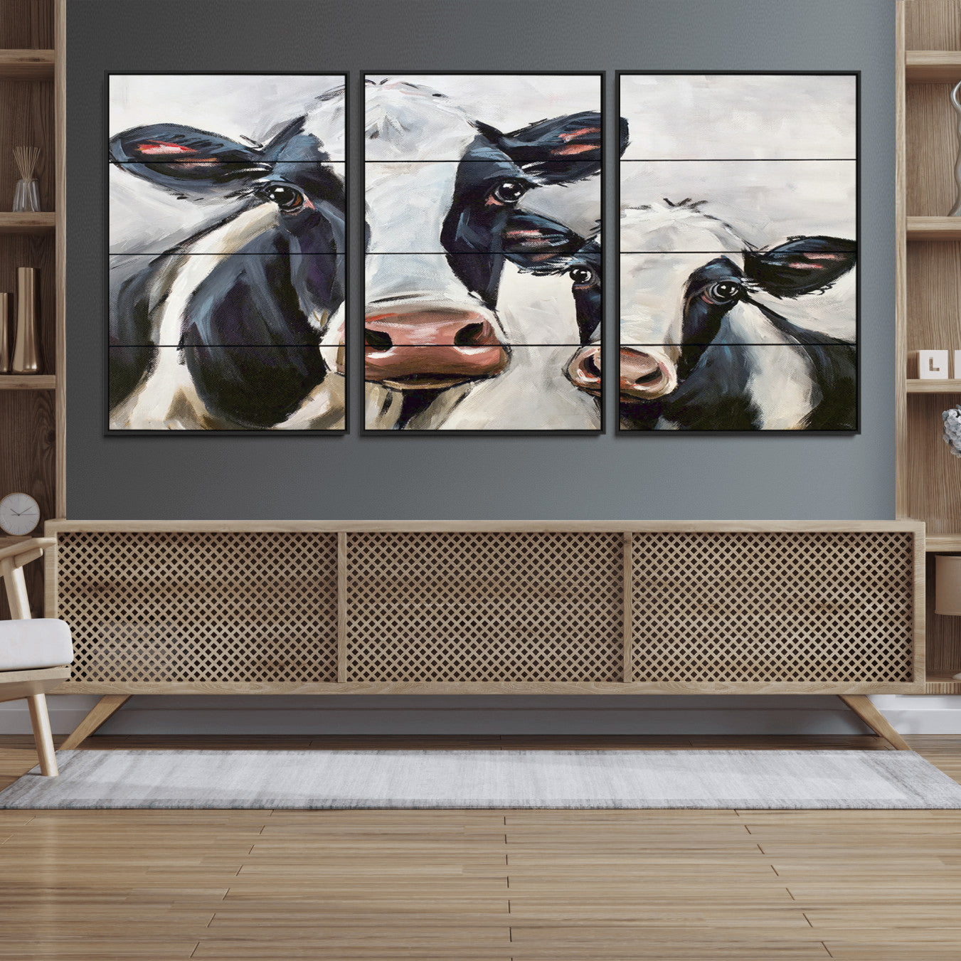 -Vintage Baby and Mom Cattle Wall Art Canvas Print