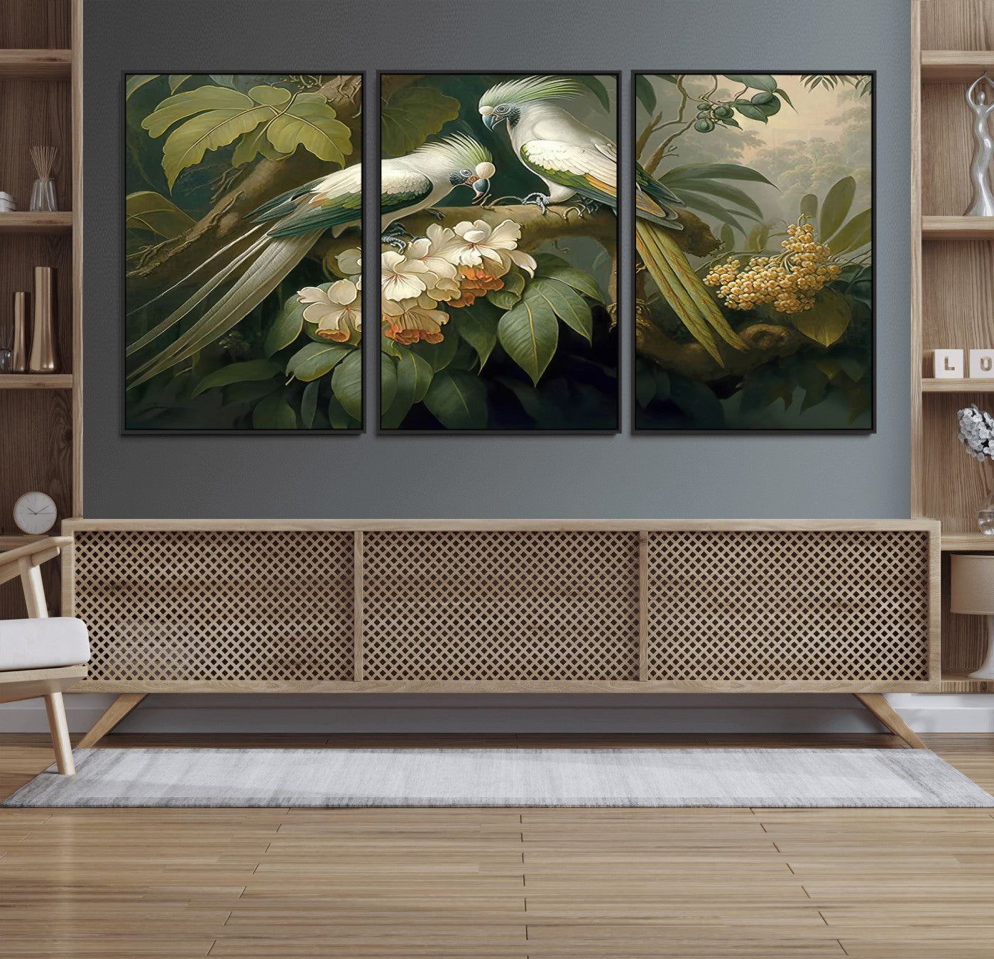 84047-MGV-FC-60X30-3P_Black-Tropical Paradise Print Wall Art Stunning Artwork of a Parrot in a Lush Forest with Beautiful