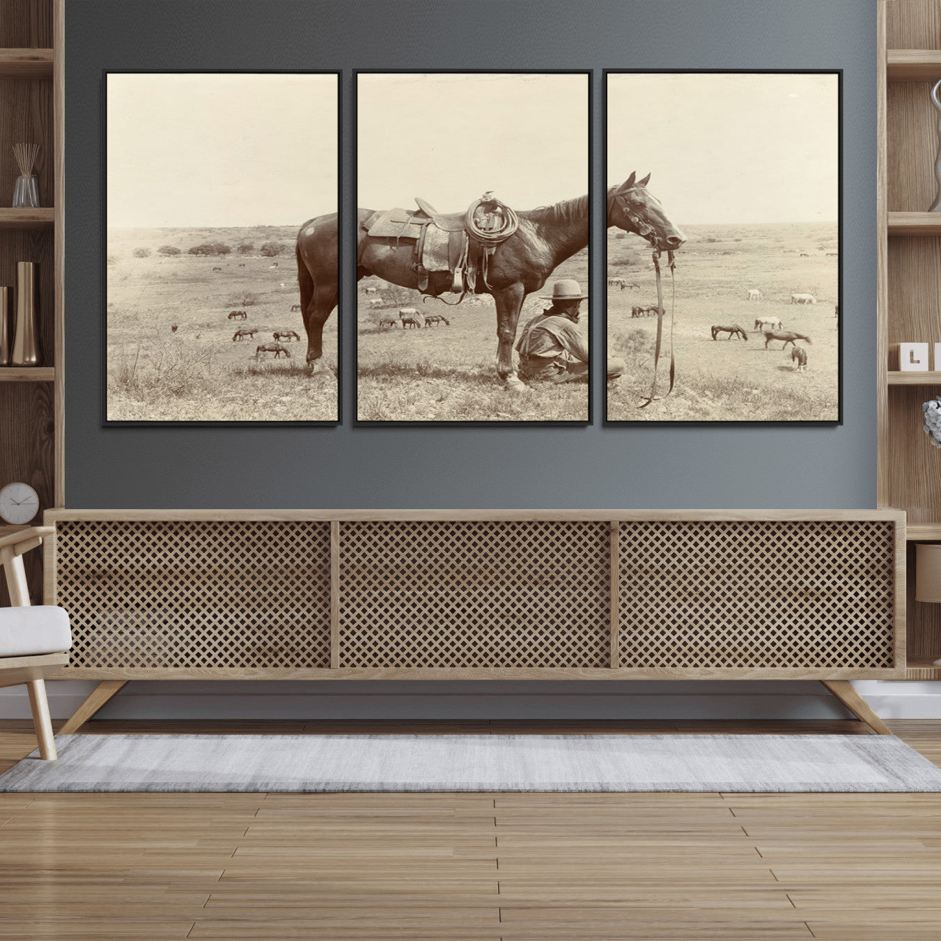 65028-MGV-FC-60X30-3P_Black-Cowboy Wall Art - Western Horse Canvas Print - Vintage Western Wall Art Canvas Print, Ready to Hang