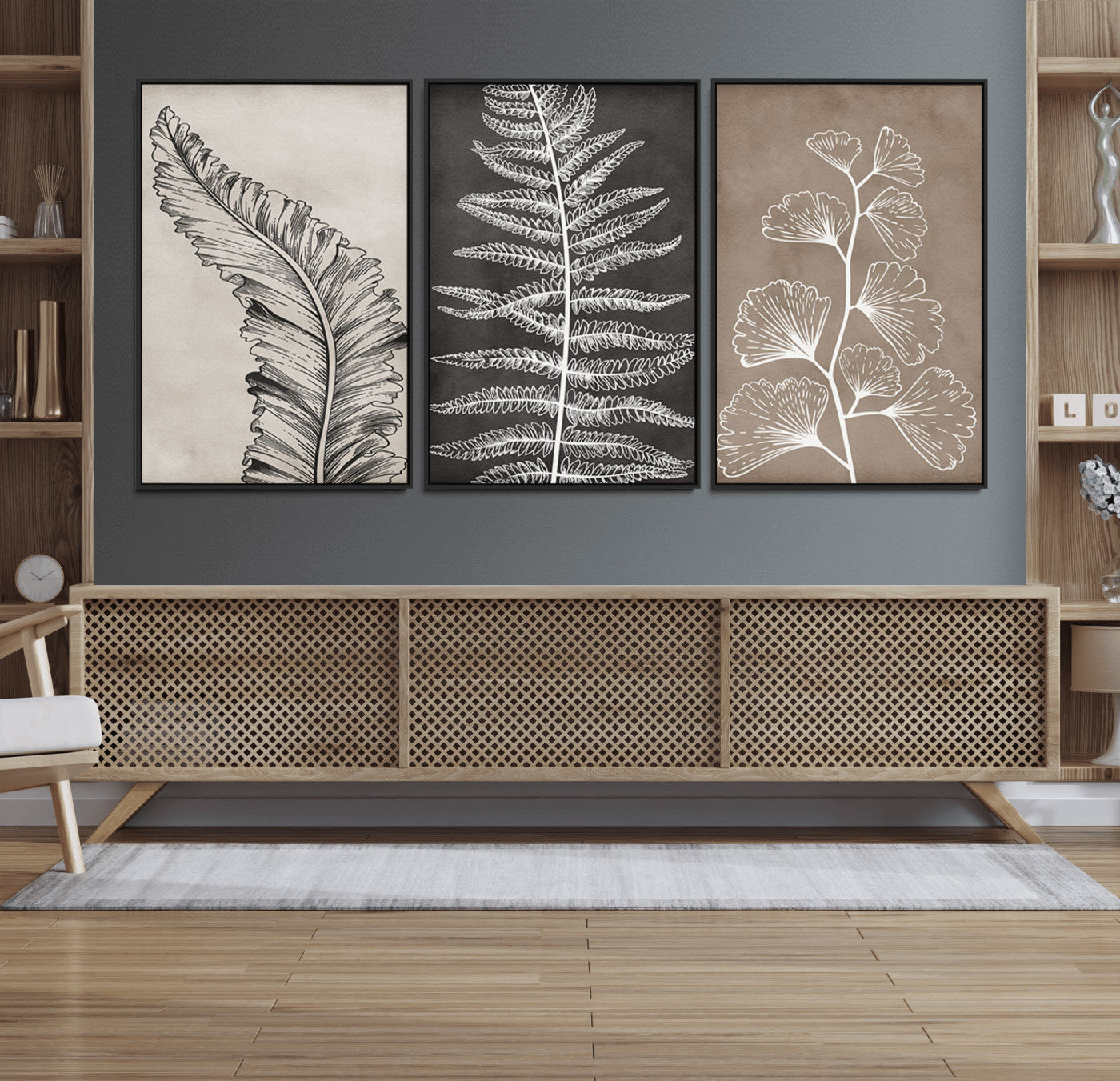 97474-MGV-FC-60X30-3P_Black-Minimalist Botanical Wall Art Canvas Print, Framed and Ready to Hang - Nature Art Print for Home