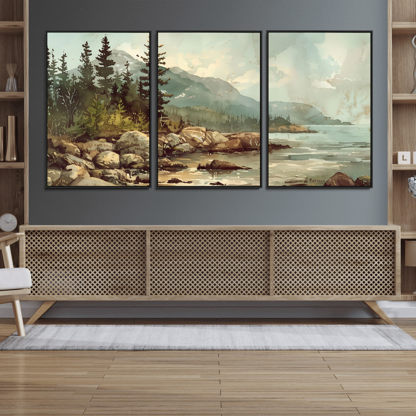 24809-MGV-FC-60X30-3P_Black-Abstract Acadia National Park Wall Art Canvas Print - Stunning 3-Panel Wall Art Canvas Print,