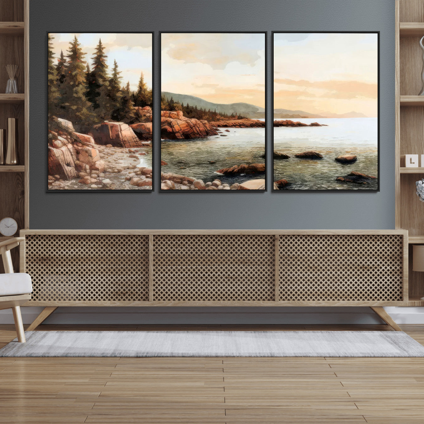 77145-MGV-CV-36X24-Serene Coastal View of Acadia National Park Wall Art - Stunning 3-Panel Wall Art Canvas Print,