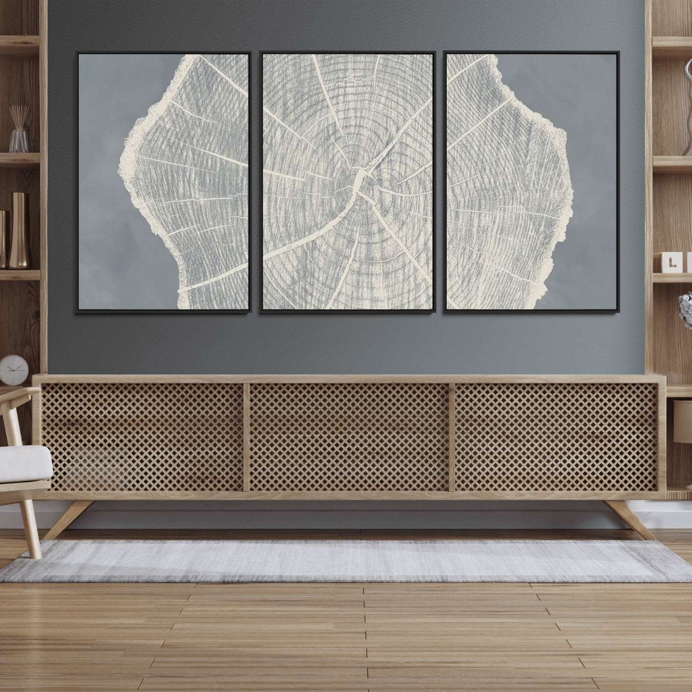 25547-MGV-FC-60X30-3P_Black-Abstract Tree Ring Wall Art Canvas Print – Nature-Inspired, Ready to Hang, Modern Home Decor