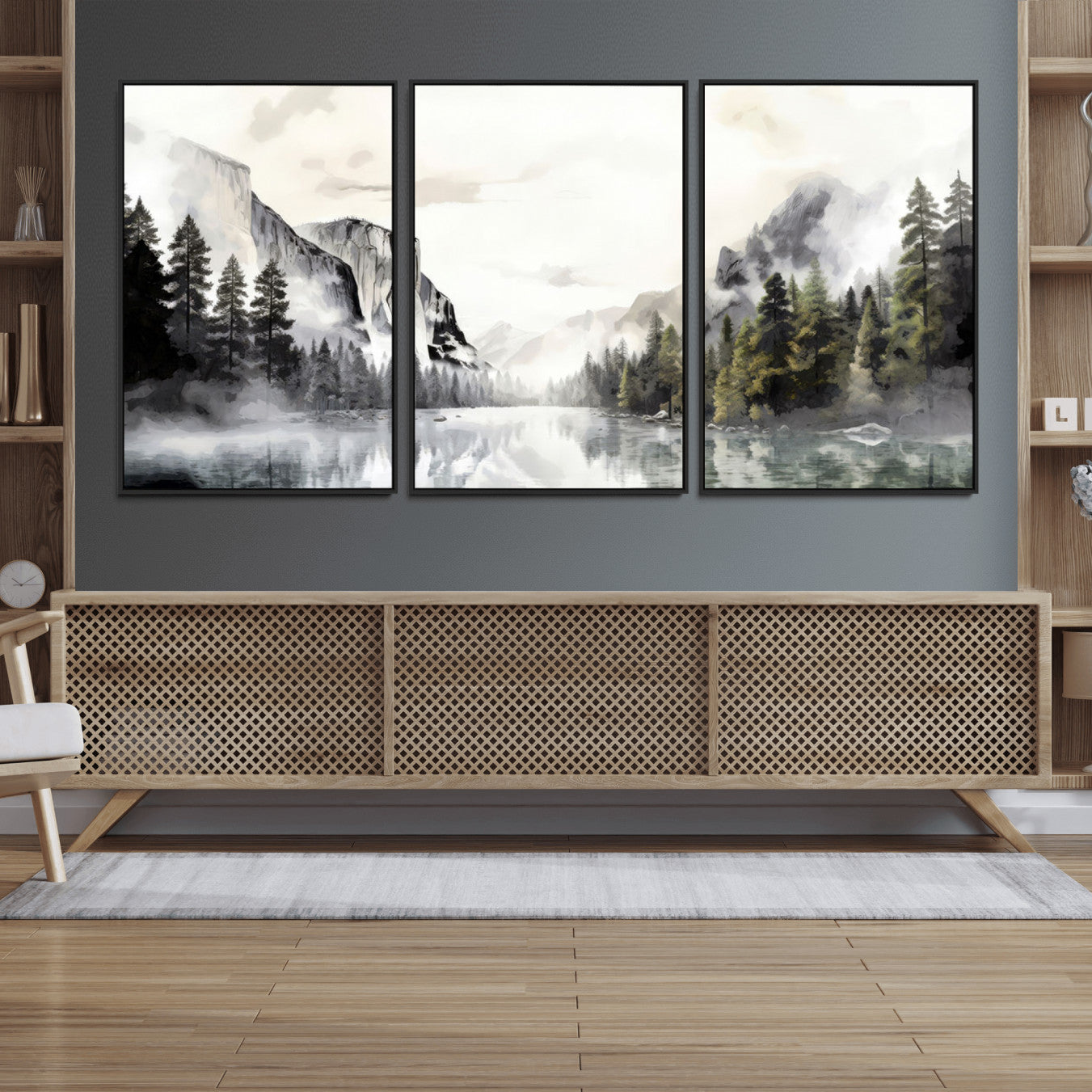 27364-MGV-FC-60X30-3P_Black-Yosemite Valley Wall Art Canvas Print – Framed and Ready to Hang – Majestic Nature Landscape Décor