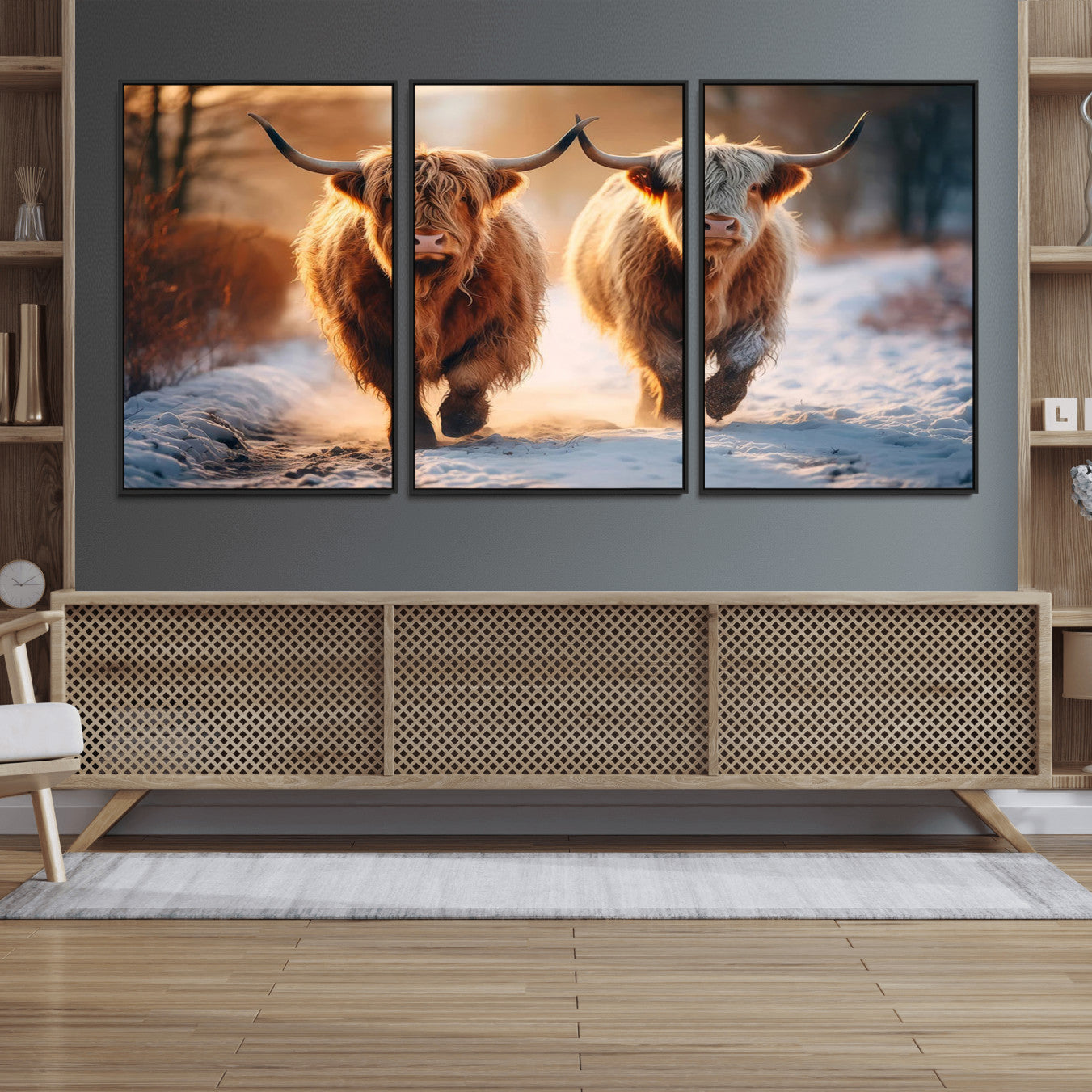 94810-MGV-FC-60X30-3P_Black-Scottish Highland Cow Horn Farm Wall Art Canvas Print