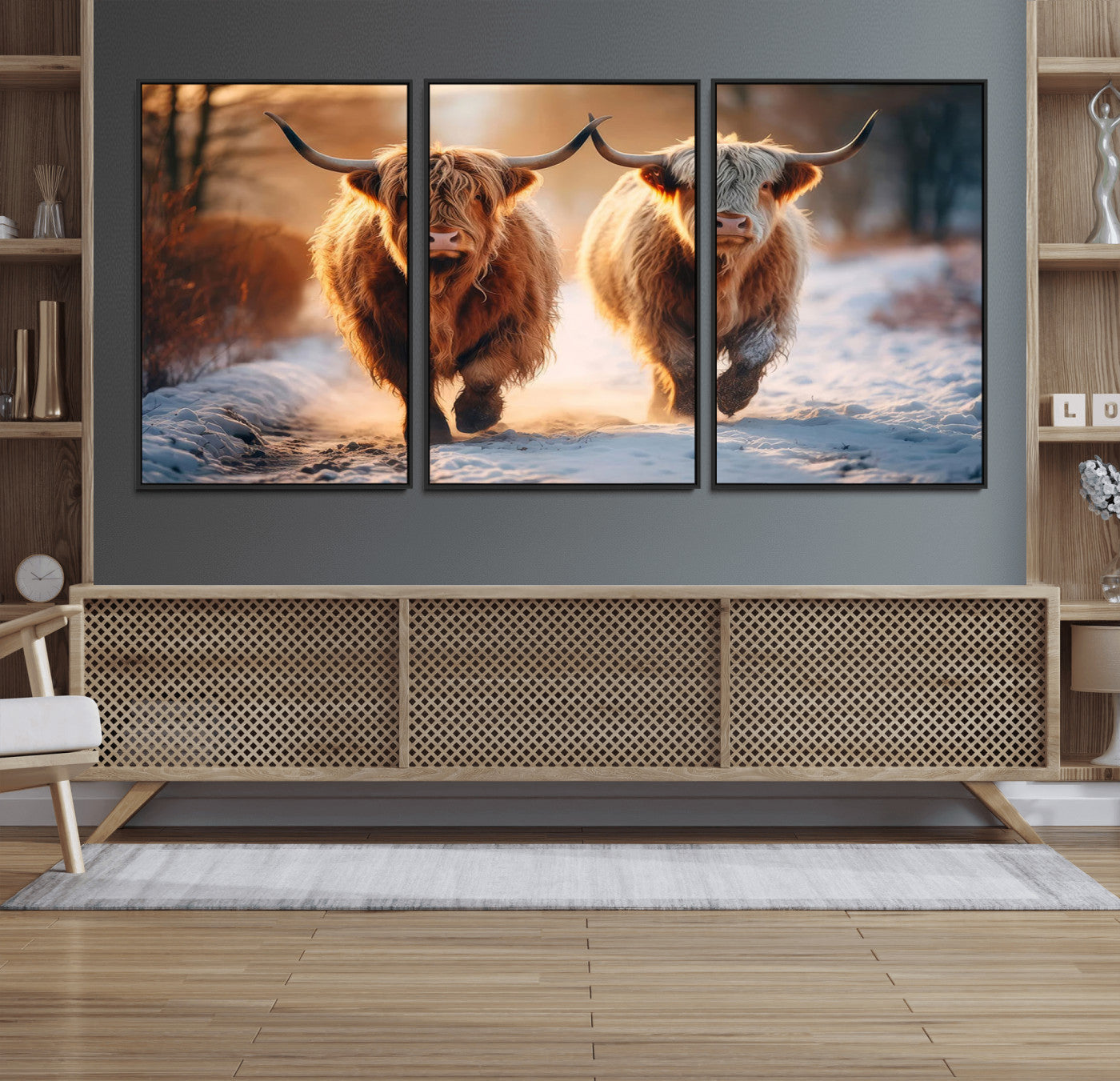 94810-MGV-FC-60X30-3P_Black-Scottish Highland Cow Horn Farm Wall Art Canvas Print
