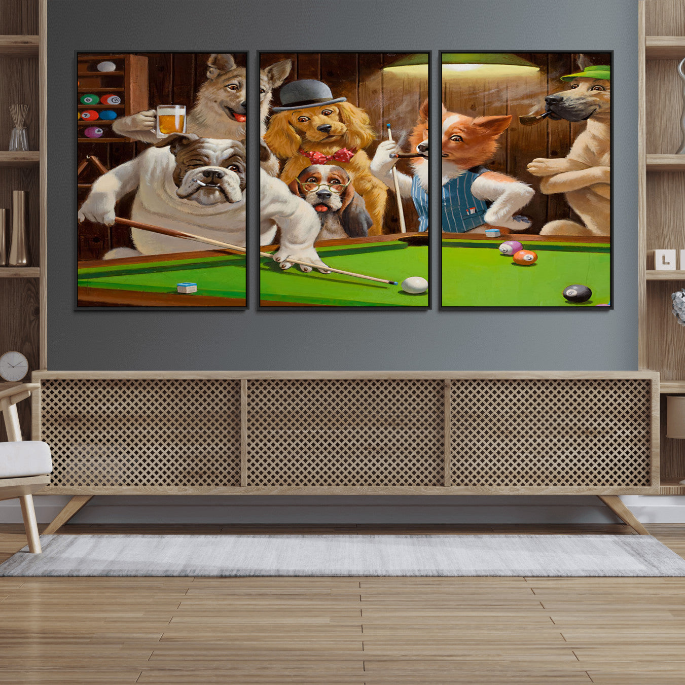 34228-MGV-FC-60X30-3P_Black-Dogs Playing Pool Canvas Wall Art Funny Gifts Dog Print