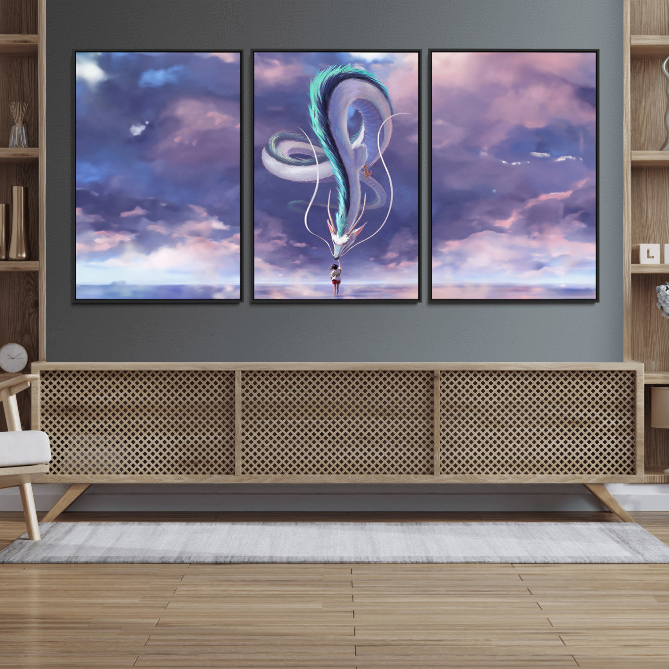 66864-MGV-FC-60X30-3P_Black-Spirited Away Haku and Chihiro Poster - Anime Lover - Hayao Miyazaki - Studio Ghibli Poster - Anime