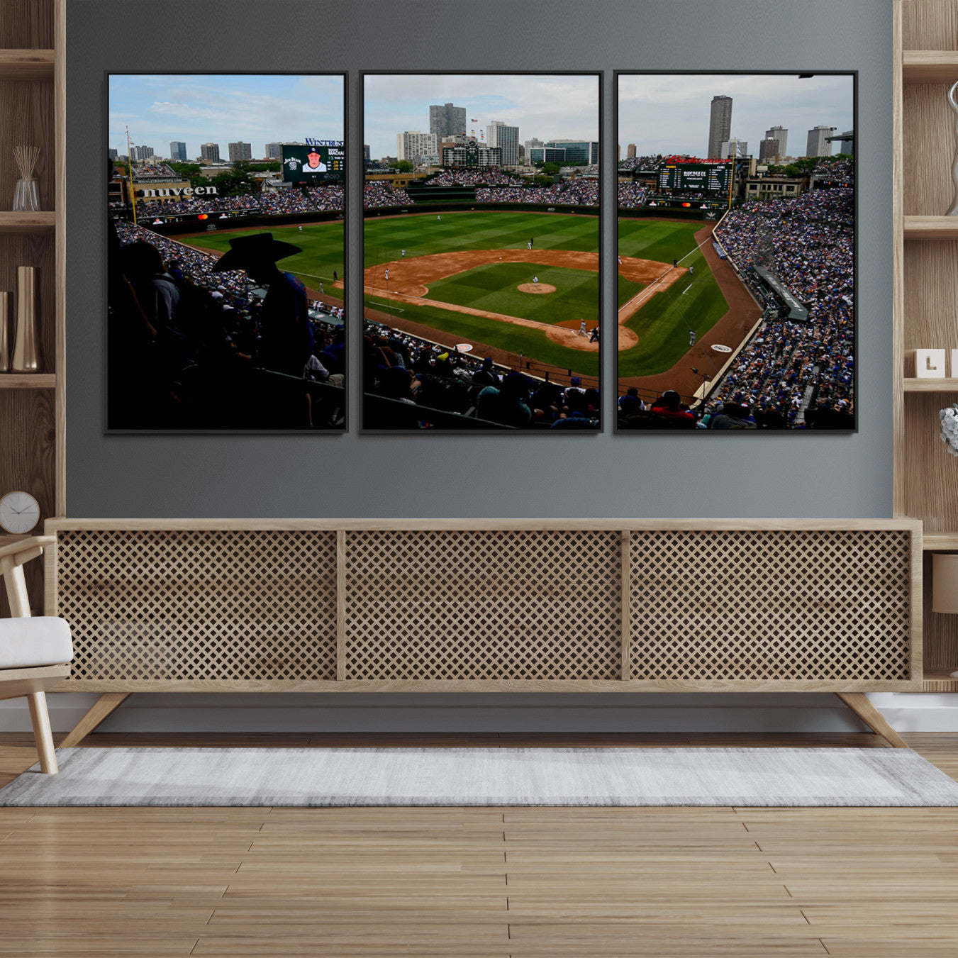 34859-MGV-FC-60X30-3P_Black-Chicago Cubs Baseball Team Print - Wrigley Field Stadium Wall Art Canvas Print
