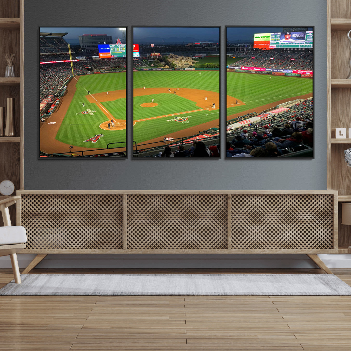 93707-MGV-FC-60X30-3P_Black-Angel Stadium Aerial Canvas Print – Los Angeles Angels Baseball Canvas Print, Framed, Ready to Hang