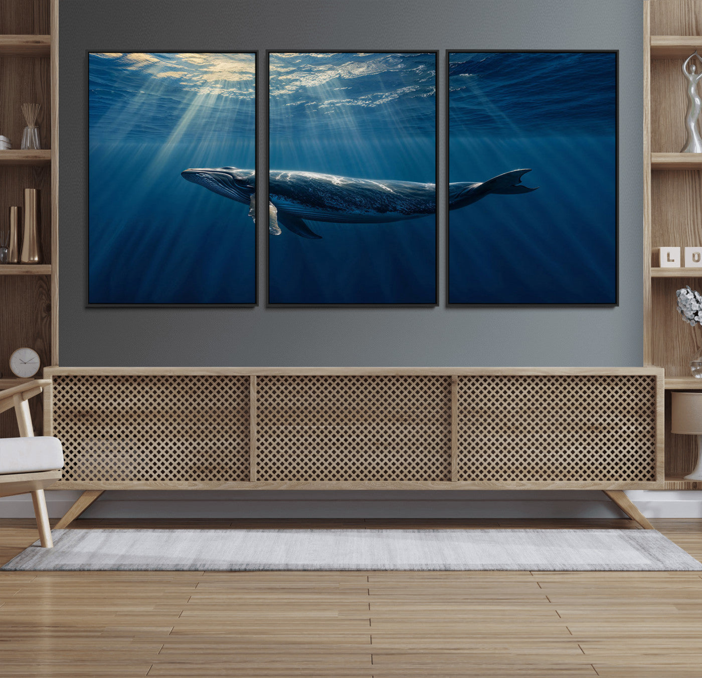 18052-MGV-FC-60X30-3P_Black-Whale under Ocean Wall Art Canvas Print