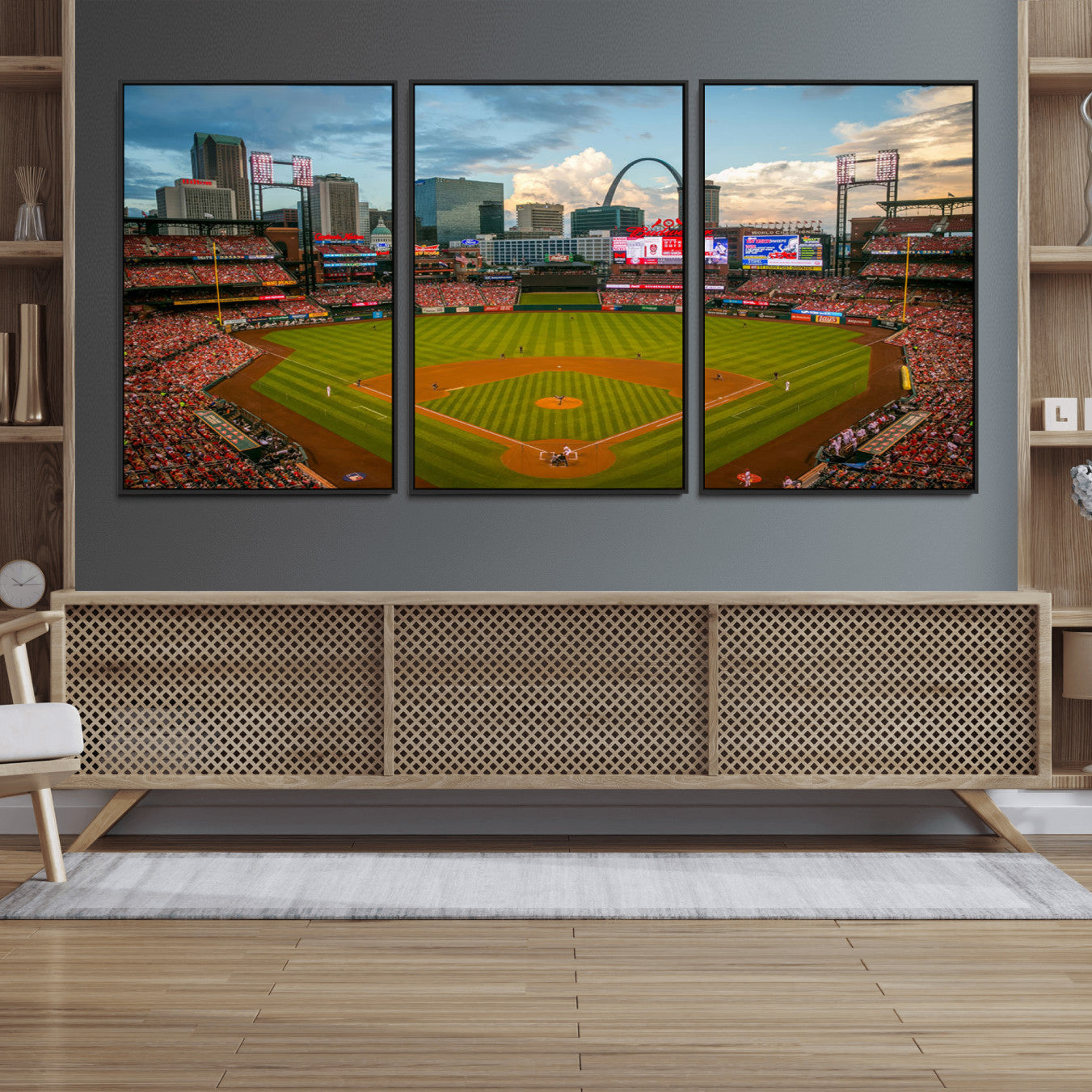 91908-MGV-FC-60X30-3P_Black-Busch Stadium Wall Art Print | St. Louis Cardinals Baseball Stadium Canvas Print | Framed Sports
