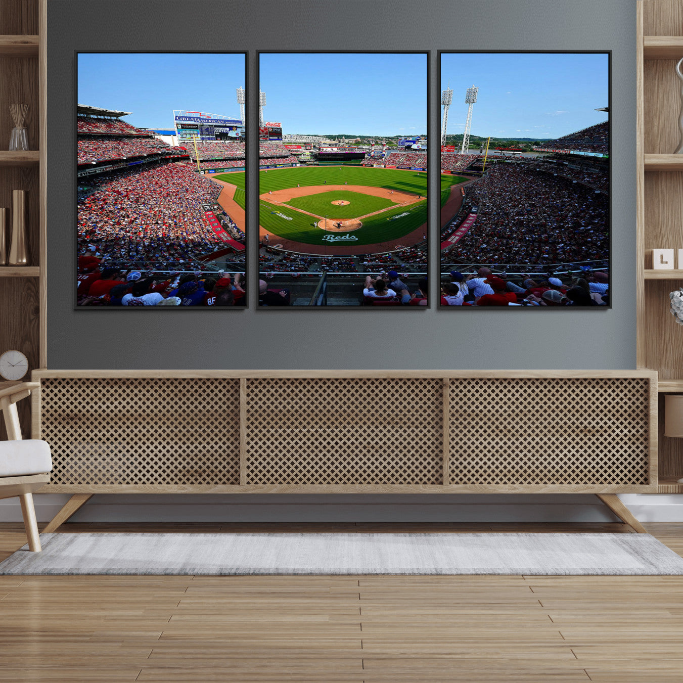 90998-MGV-FC-60X30-3P_Black-Cincinnati Reds Baseball Canvas Print - Great American Ball Park Stadium Wall Art Canvas Print