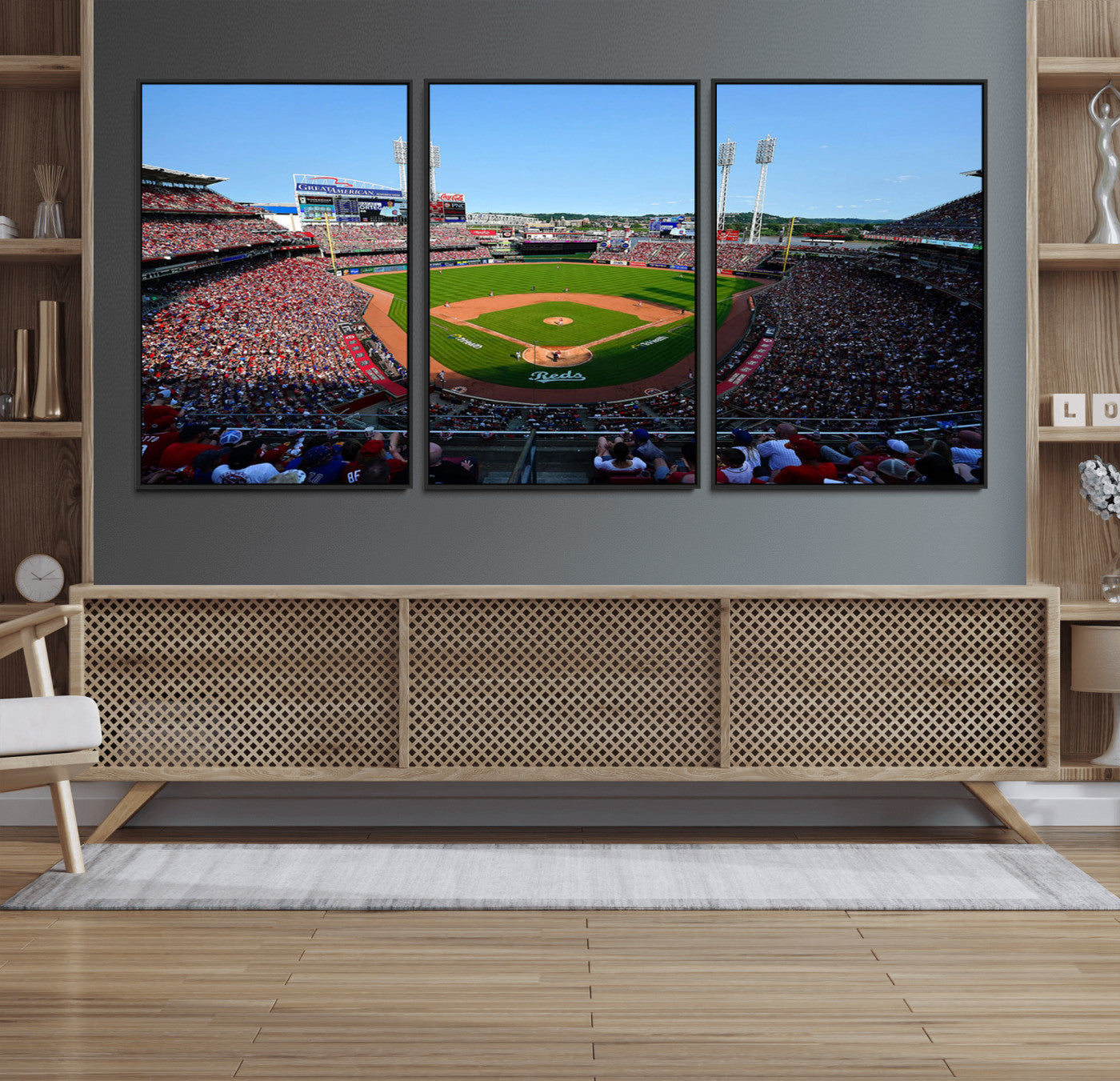 90998-MGV-FC-60X30-3P_Black-Cincinnati Reds Baseball Canvas Print - Great American Ball Park Stadium Wall Art Canvas Print