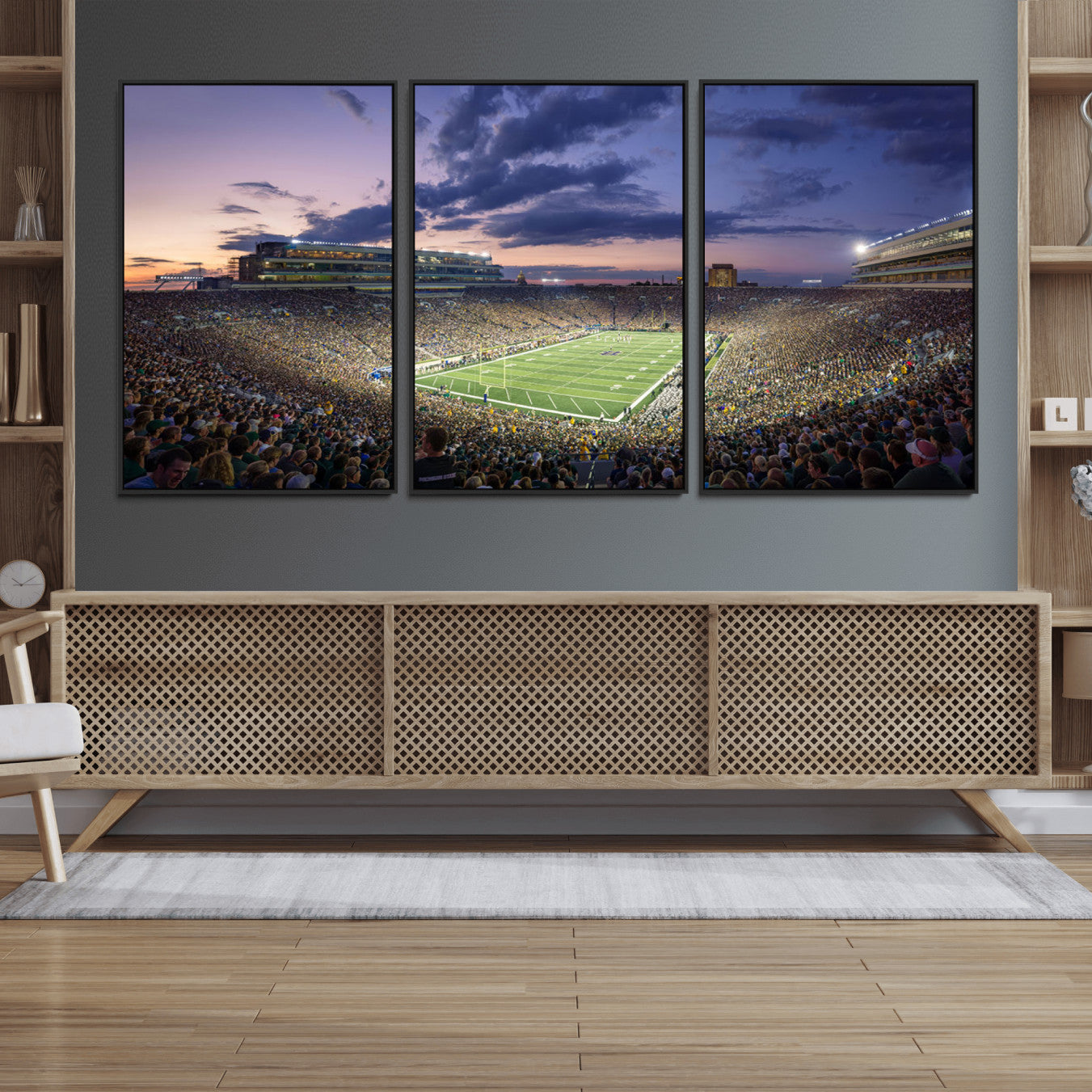 50825-MGV-FC-60X30-3P_Black-Notre Dame Fighting Irish Football Team Print - Notre Dame Stadium Wall Art Canvas Print