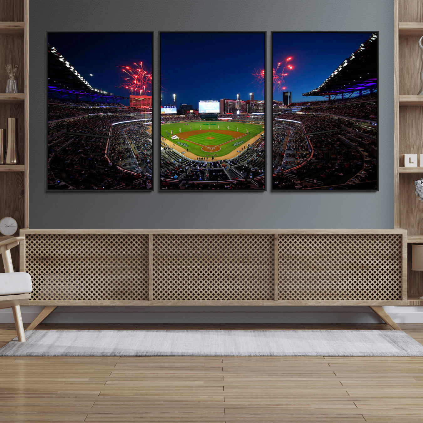 50582-MGV-FC-60X30-3P_Black-Truist Park Atlanta Braves Baseball Stadium Wall Art Print | Large 3-Panel Canvas Print for Sports