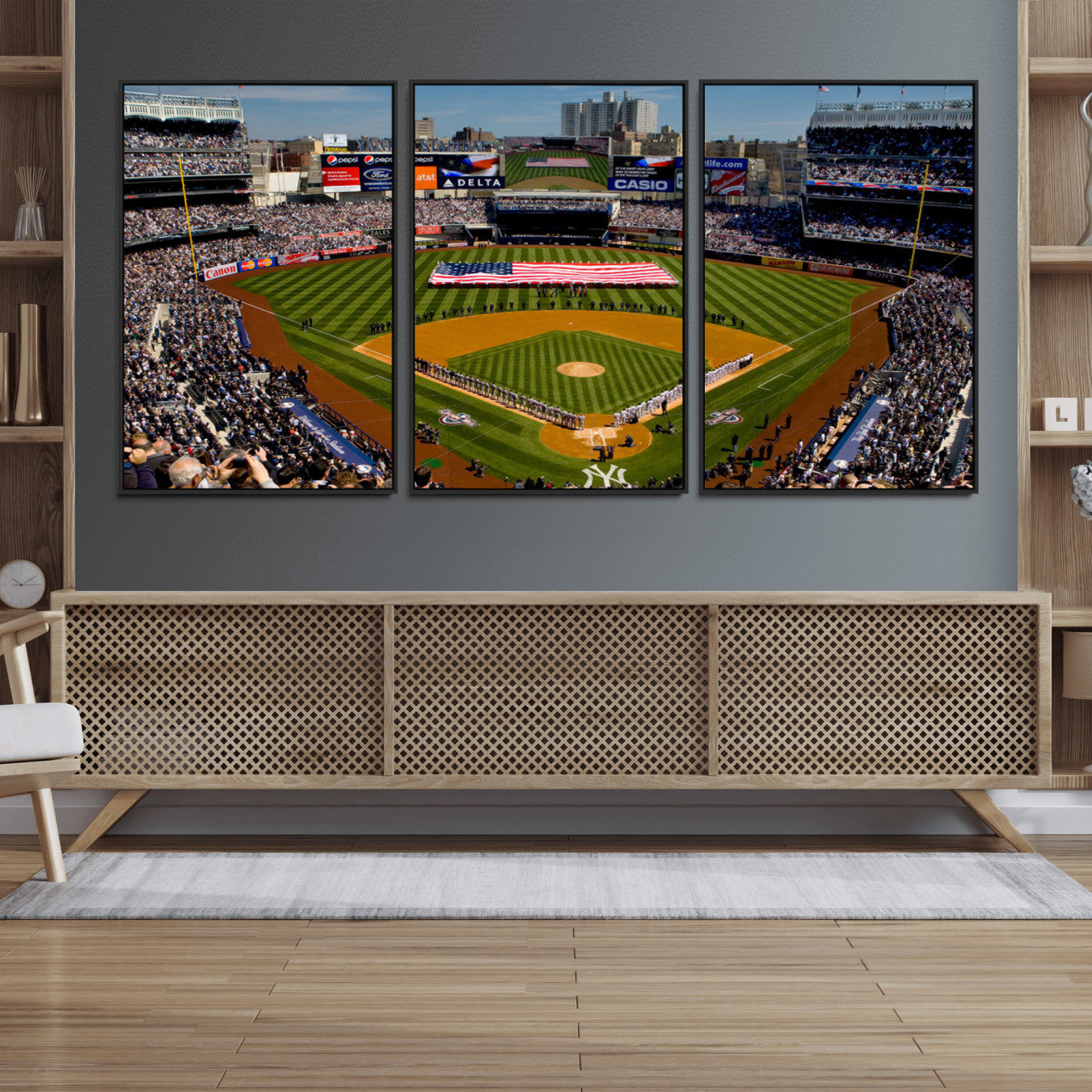 20879-MGV-FC-60X30-3P_Black-Yankee Stadium New York Wall Art Print | 3-Panel Canvas Print of Yankees Baseball Stadium | Large