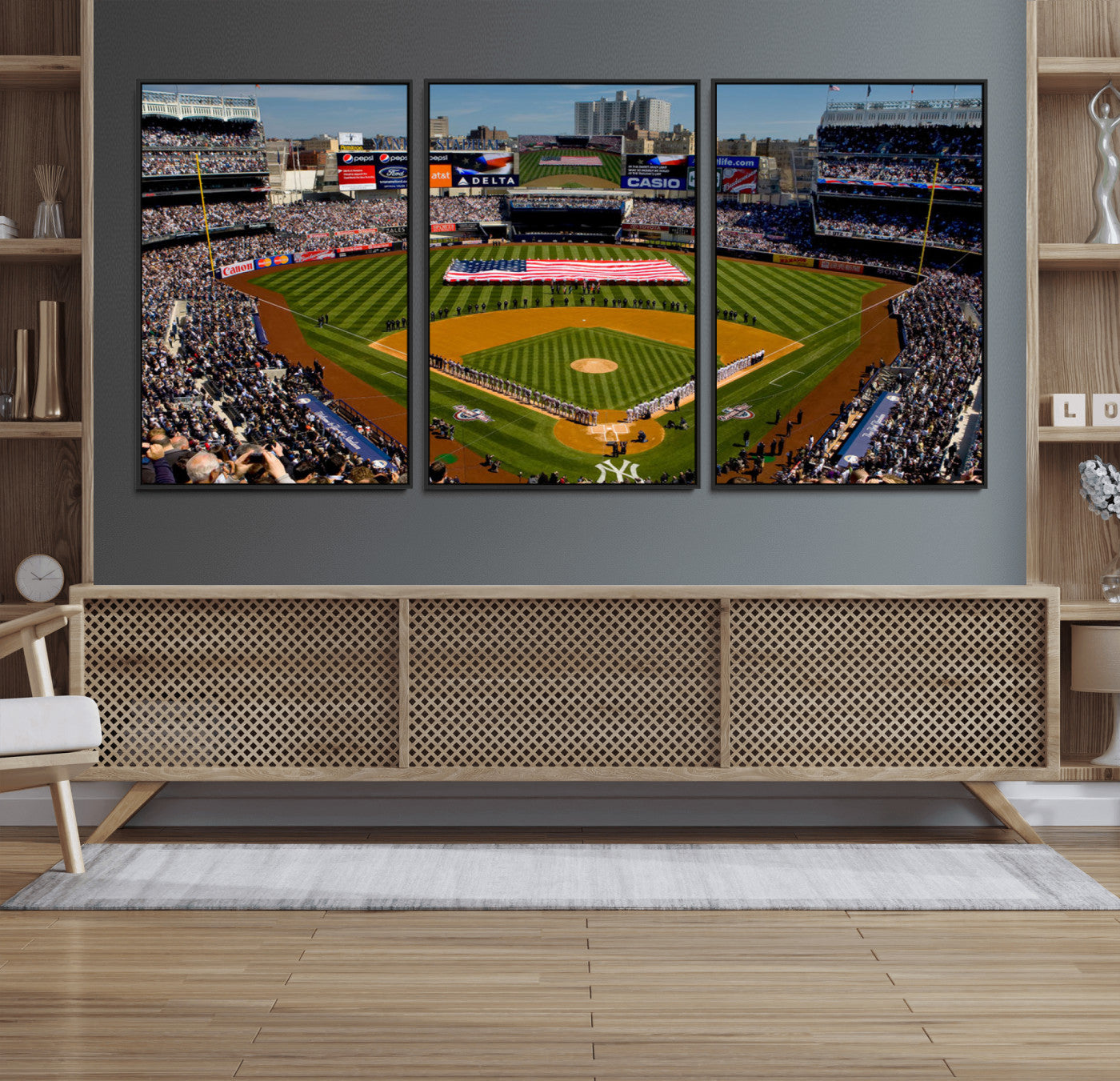 20879-MGV-FC-60X30-3P_Black-Yankee Stadium New York Wall Art Print | 3-Panel Canvas Print of Yankees Baseball Stadium | Large
