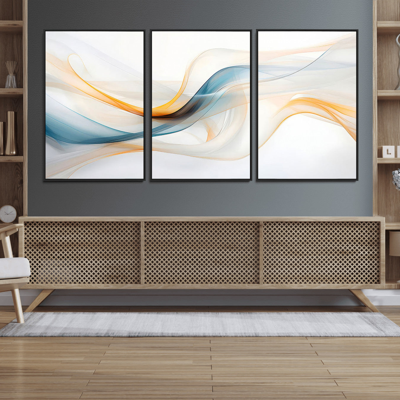 60881-MGV-FC-60X30-3P_Black-Decorative Turquoise Abstract Wave Wall Art Canvas Print