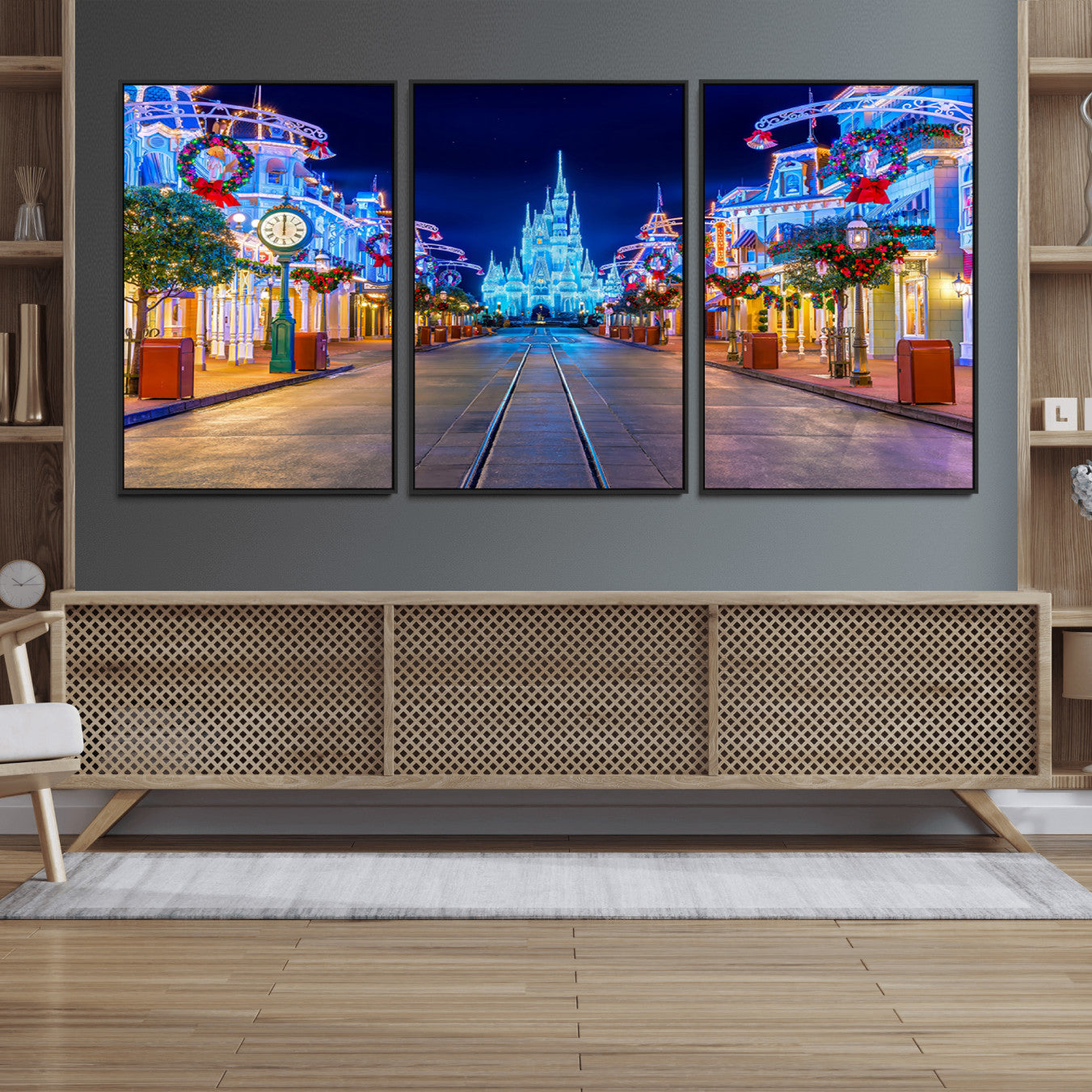 12470-MGV-FC-60X30-3P_Black-Disney Castle Wall Art – Large Magic Kingdom Canvas Artwork, Fairytale Design, Kids Room Christmas Decor for Home, Office
