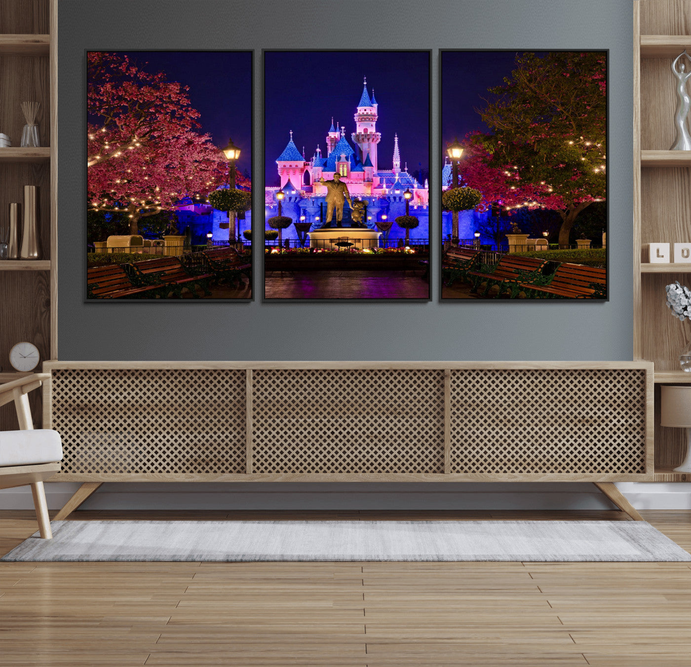 MGV-FC-60X30-3P - Disney Castle Wall Art Canvas Print, Framed Magic Kingdom Art Picture Print, Disney World Perfect Child Room Decor Artwork