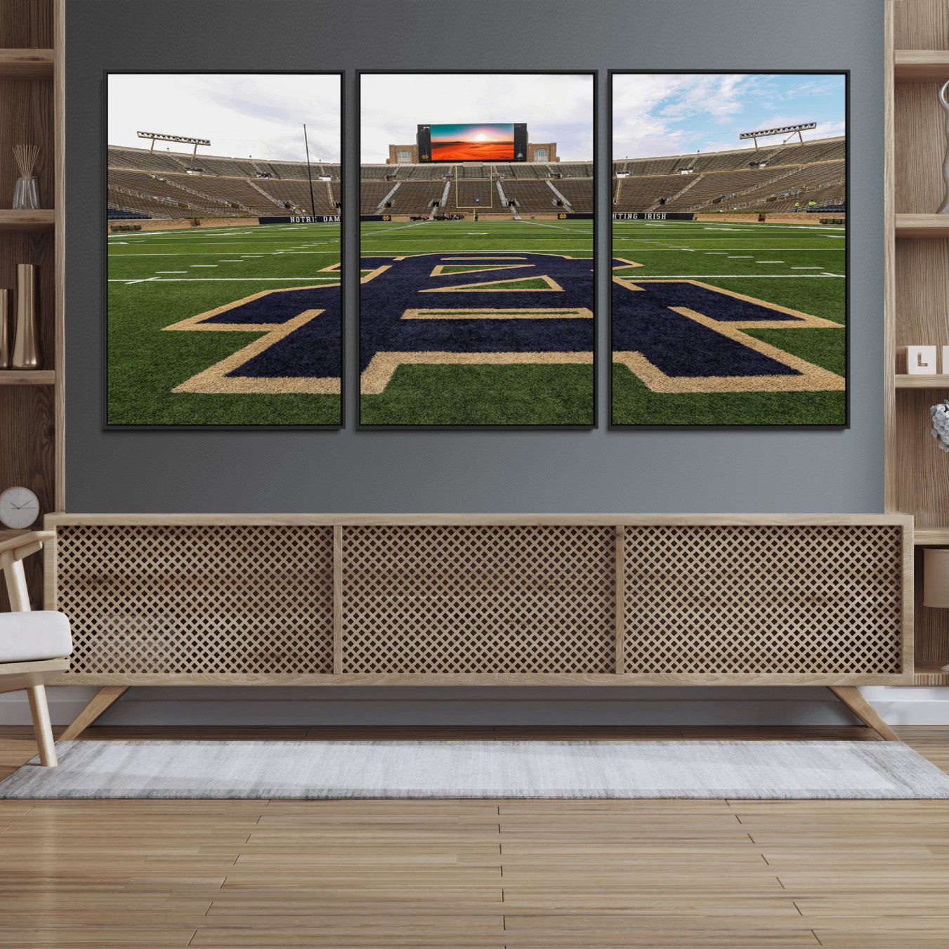 MGV-FC-60X30-3P - Notre Dame Stadium Wall Art Canvas Print, Framed Indiana Stadium Art Picture Print, Notre Dame Field Perfect Sport Room Decor Artwork