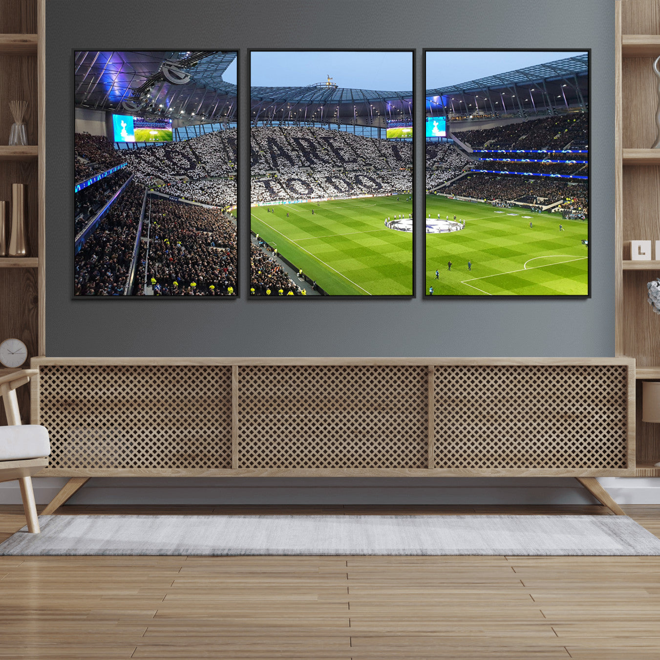 38765-MGV-FC-60X30-3P_Black-Tottenham Hotspur Stadium Canvas Print, Match Day Triple Canvas Wall Art - Premier League Football