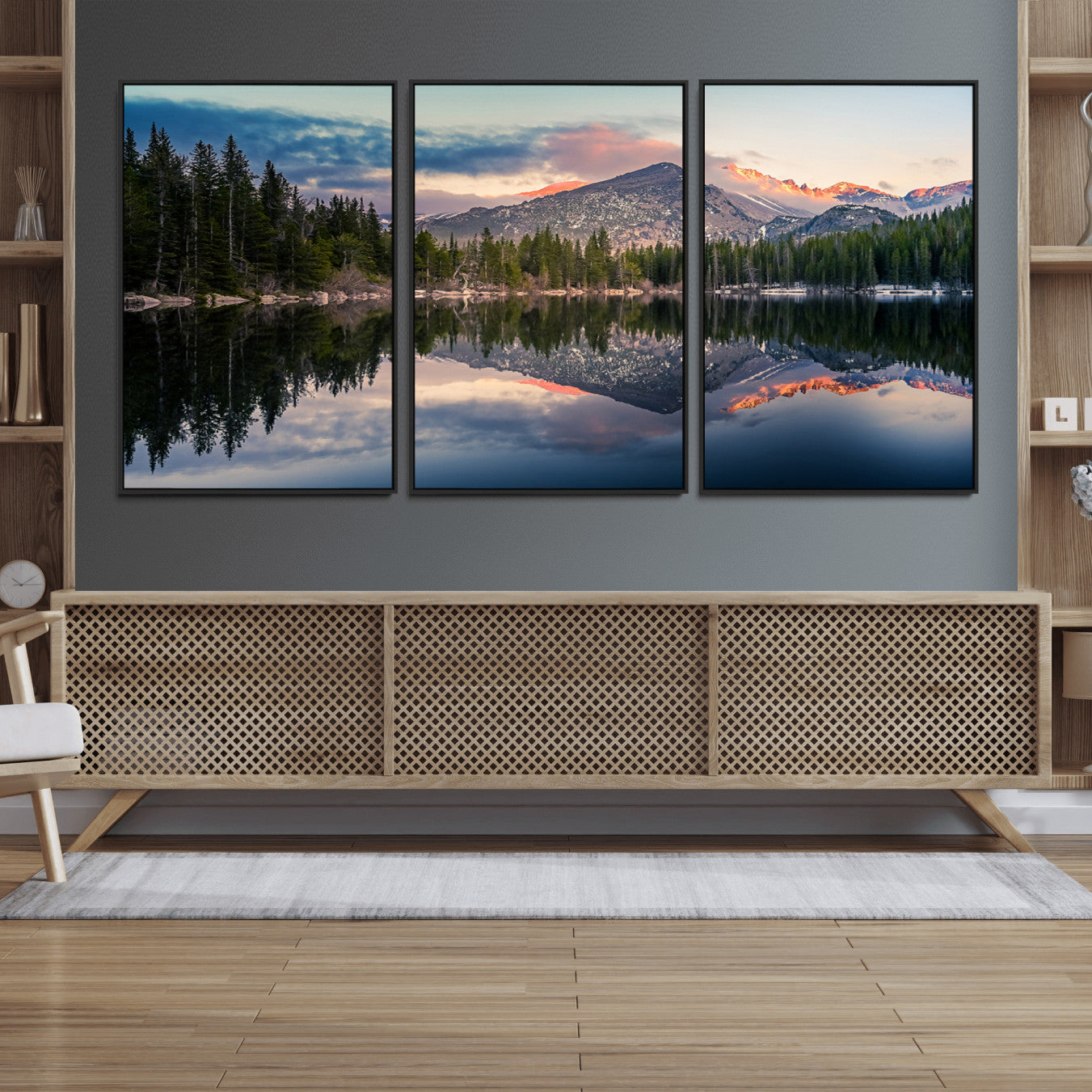 84227-MGV-FC-60X30-3P_Black-Bear Lake Reflection at Rocky Mountain National Park Wall Art Canvas Print, Scenic Mountain
