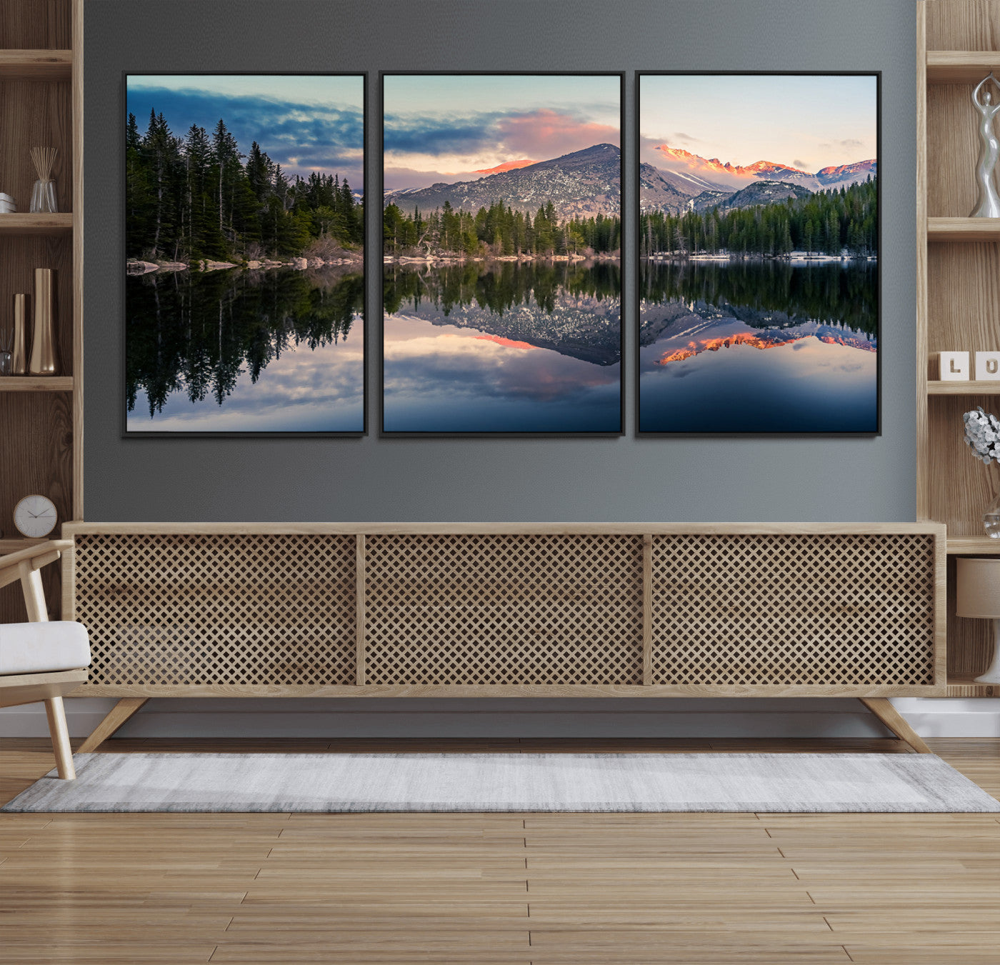84227-MGV-FC-60X30-3P_Black-Bear Lake Reflection at Rocky Mountain National Park Wall Art Canvas Print, Scenic Mountain