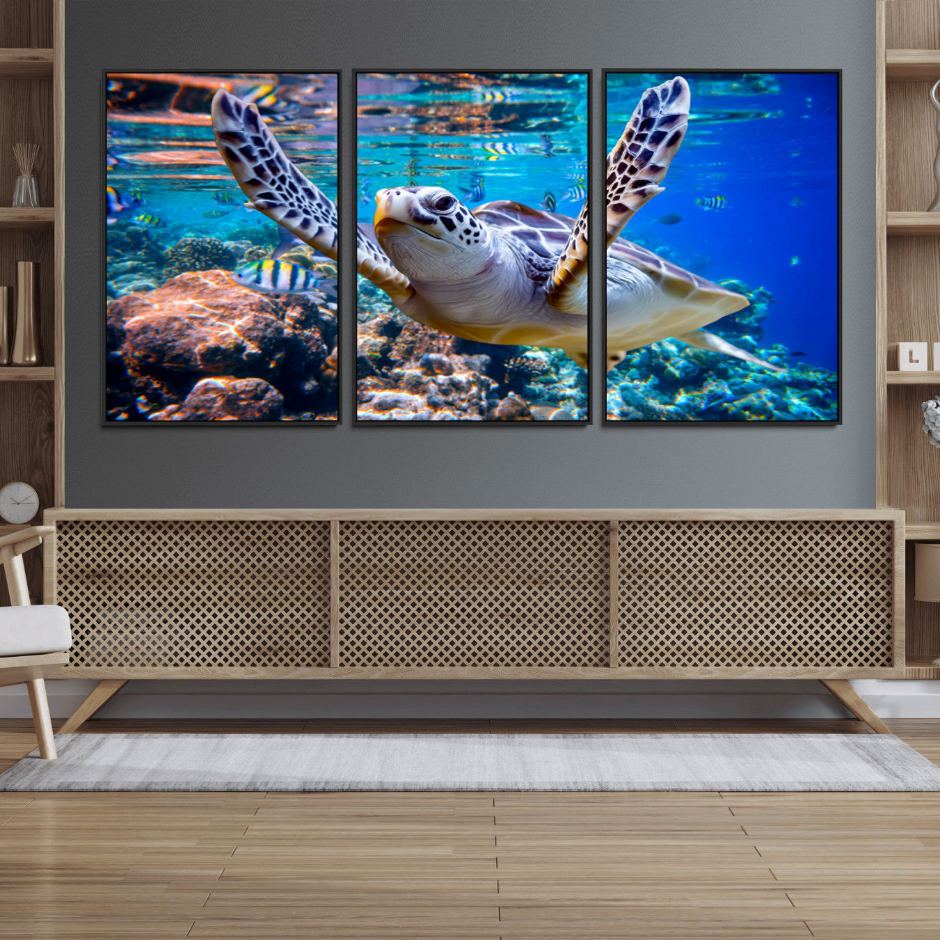 12683-MGV-CV-36X24-Underwater Sea Turtle Wall Art Canvas Print – Vibrant Ocean Coral Reef Décor, Ready to Hang