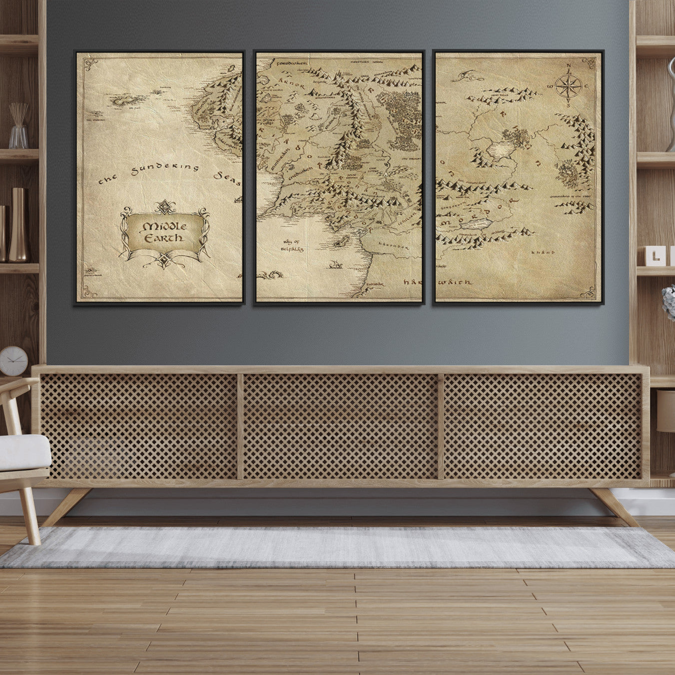 21784-MGV-FC-60X30-3P_Black-Vintage Middle Earth Map Wall Art Canvas – Lord of the Rings Inspired Framed Map Print, Classic Fantasy Decor for Home, Office
