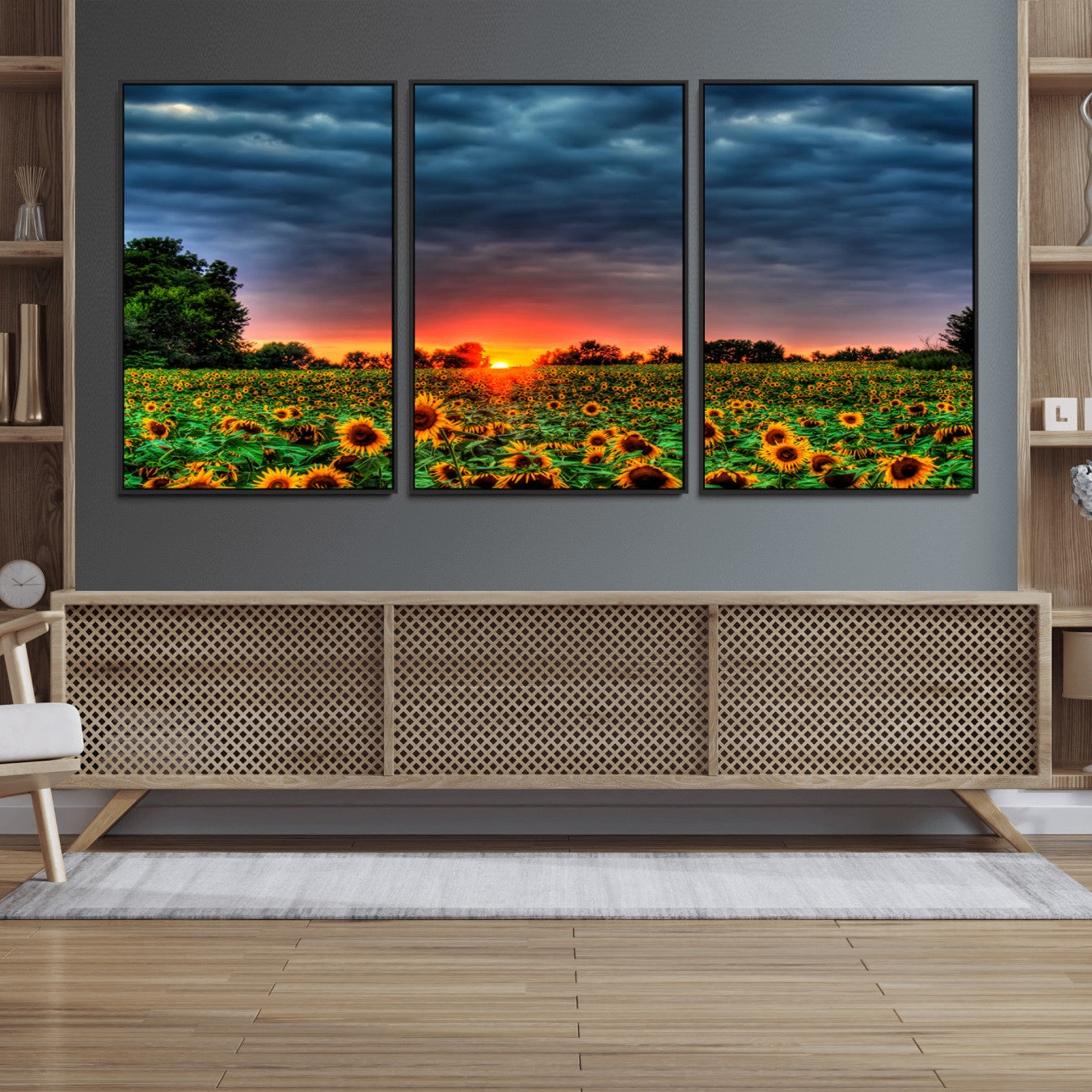 -Golden Sunflower Field at Sunset – Breathtaking Sky and Vibrant Flowers, Ready to Hang Wall Art
