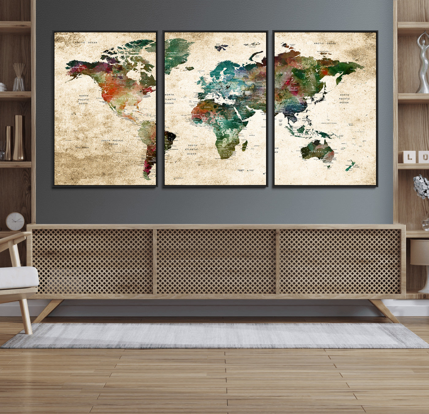 45128-MGV-CV-36X24-Push Pin World Map Canvas Print – Framed Travel Tracker Wall Art for Couples, Perfect Anniversary Gift and Home Decor