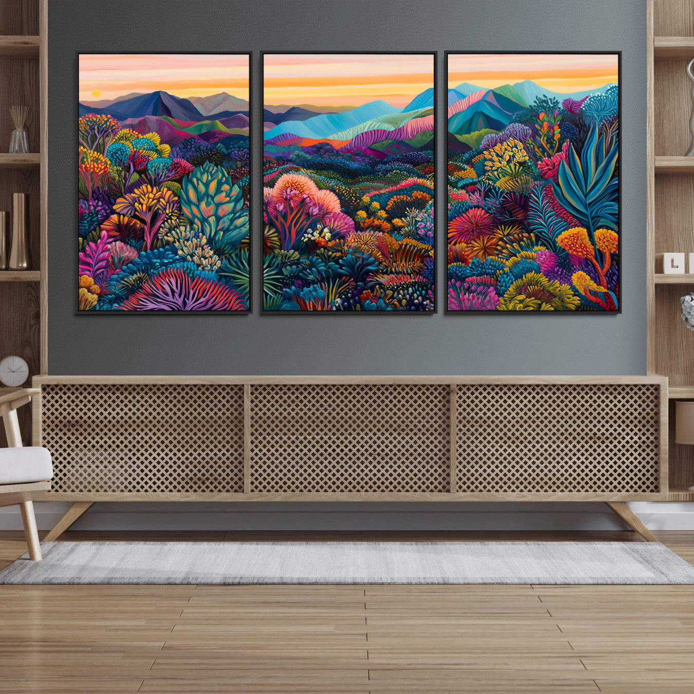 63728-MGV-CV-36X24-Colorful Abstract Landscape Wall Art Print Canvas - Vibrant Modern Decor for Living Room, Office, or