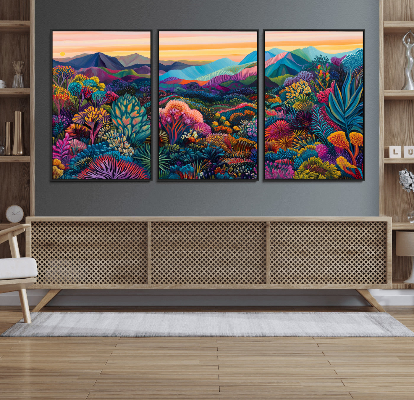 63728-MGV-CV-36X24-Colorful Abstract Landscape Wall Art Print Canvas - Vibrant Modern Decor for Living Room, Office, or